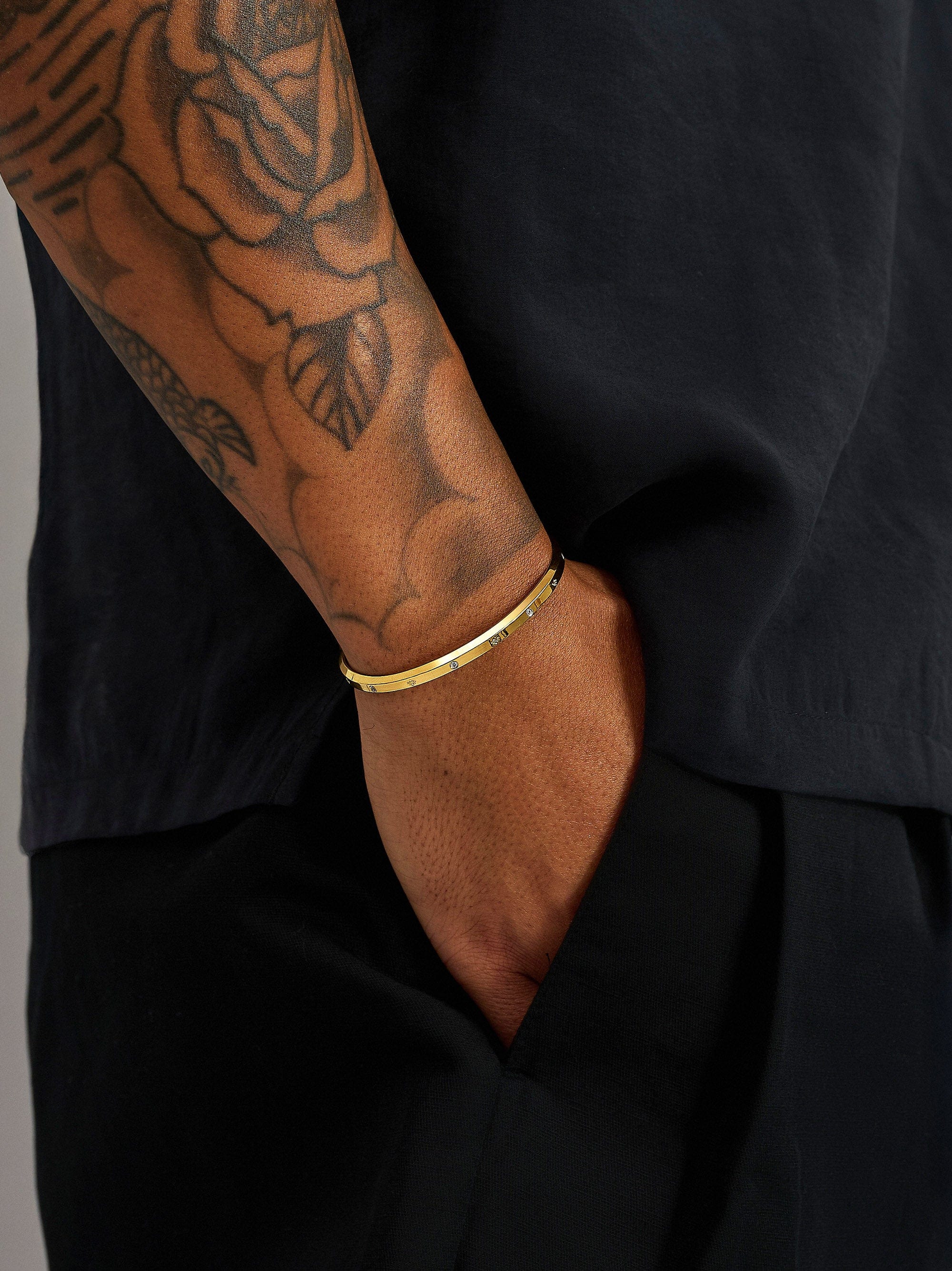 Nialaya Men's Bangle Gold Fleur de Lis Cuff Gold Fleur de Lis Cuff