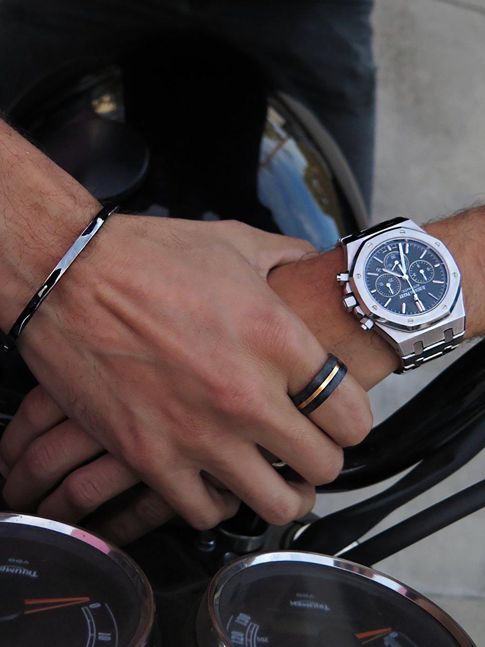 Nialaya Men's Bangle Men's Black Simplicity Bangle