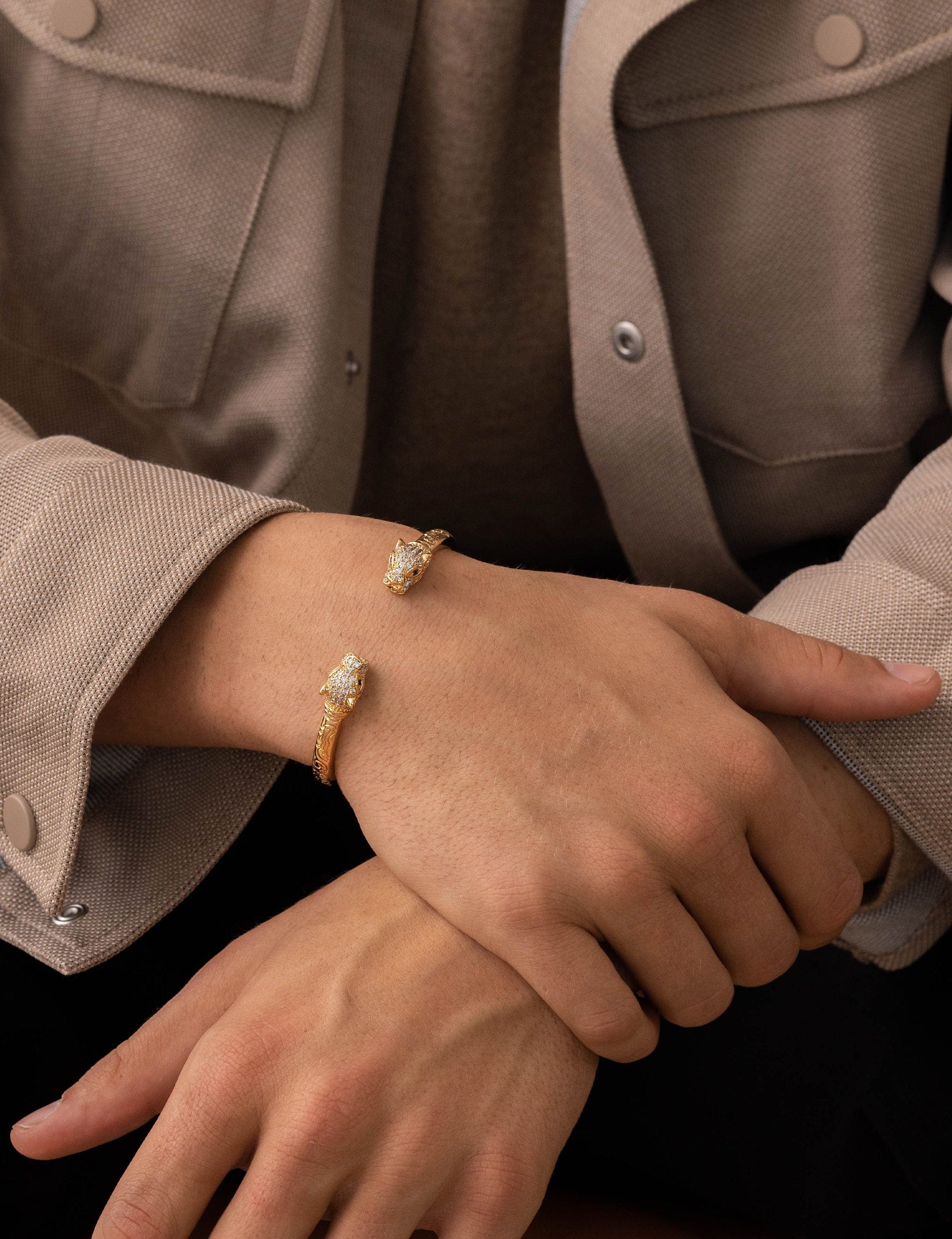 Nialaya Men's Bangle Men's Gold CZ Panther Bangle