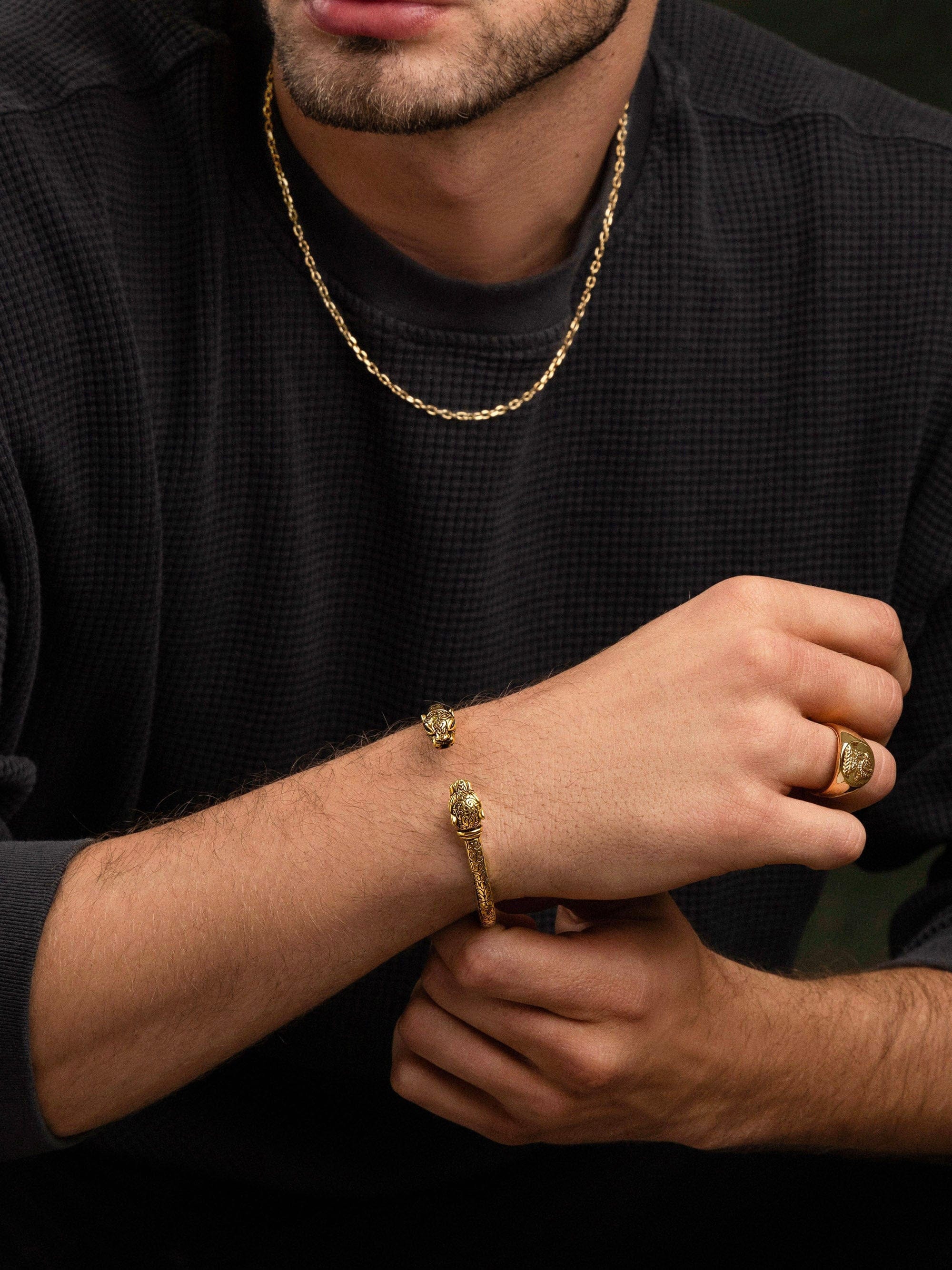 Nialaya Men's Bangle Men's Panther Bangle in Gold