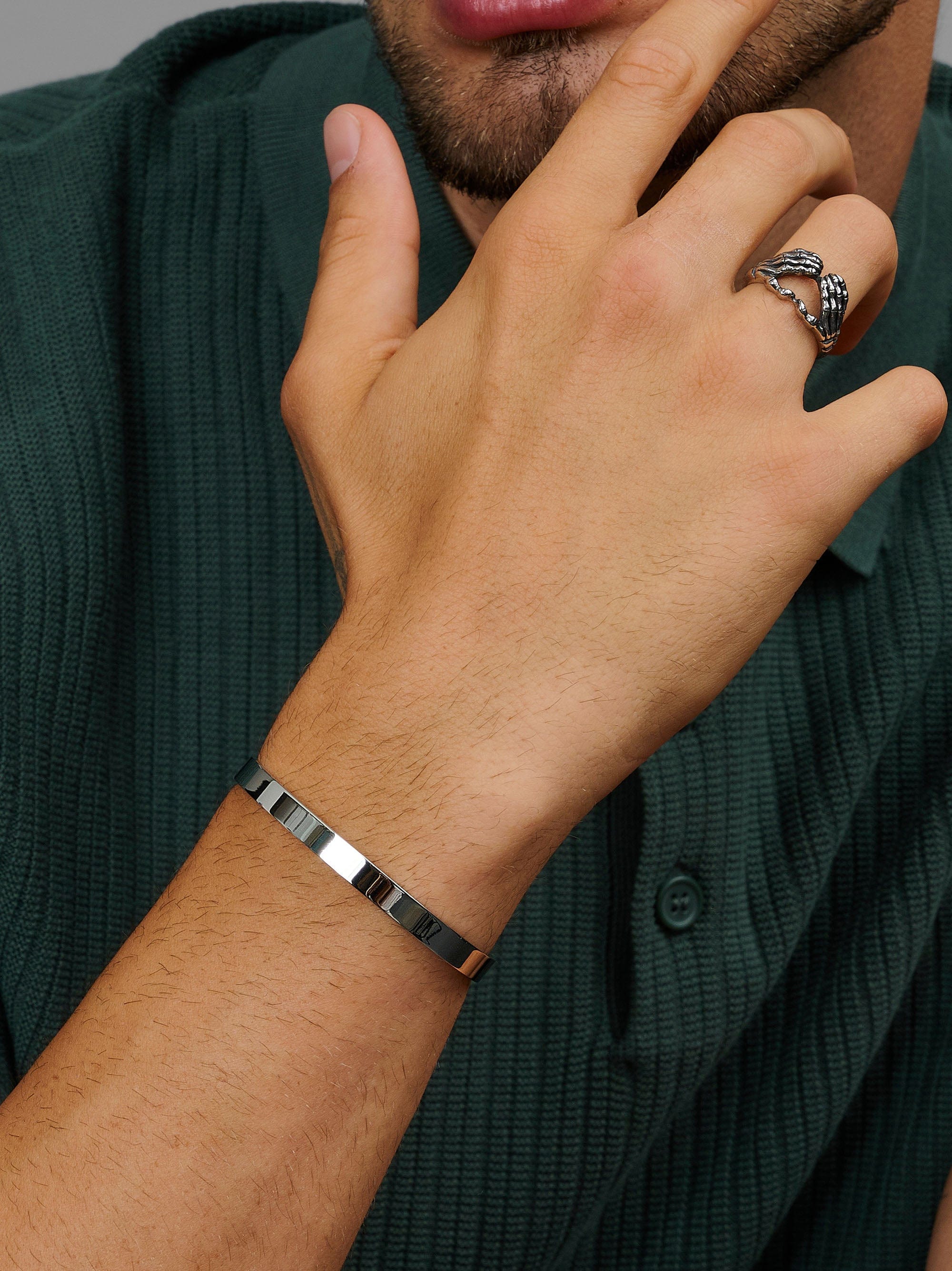 Nialaya Men's Bangle Men's Silver Open Cuff Bangle Men's Silver Open Cuff Bangle