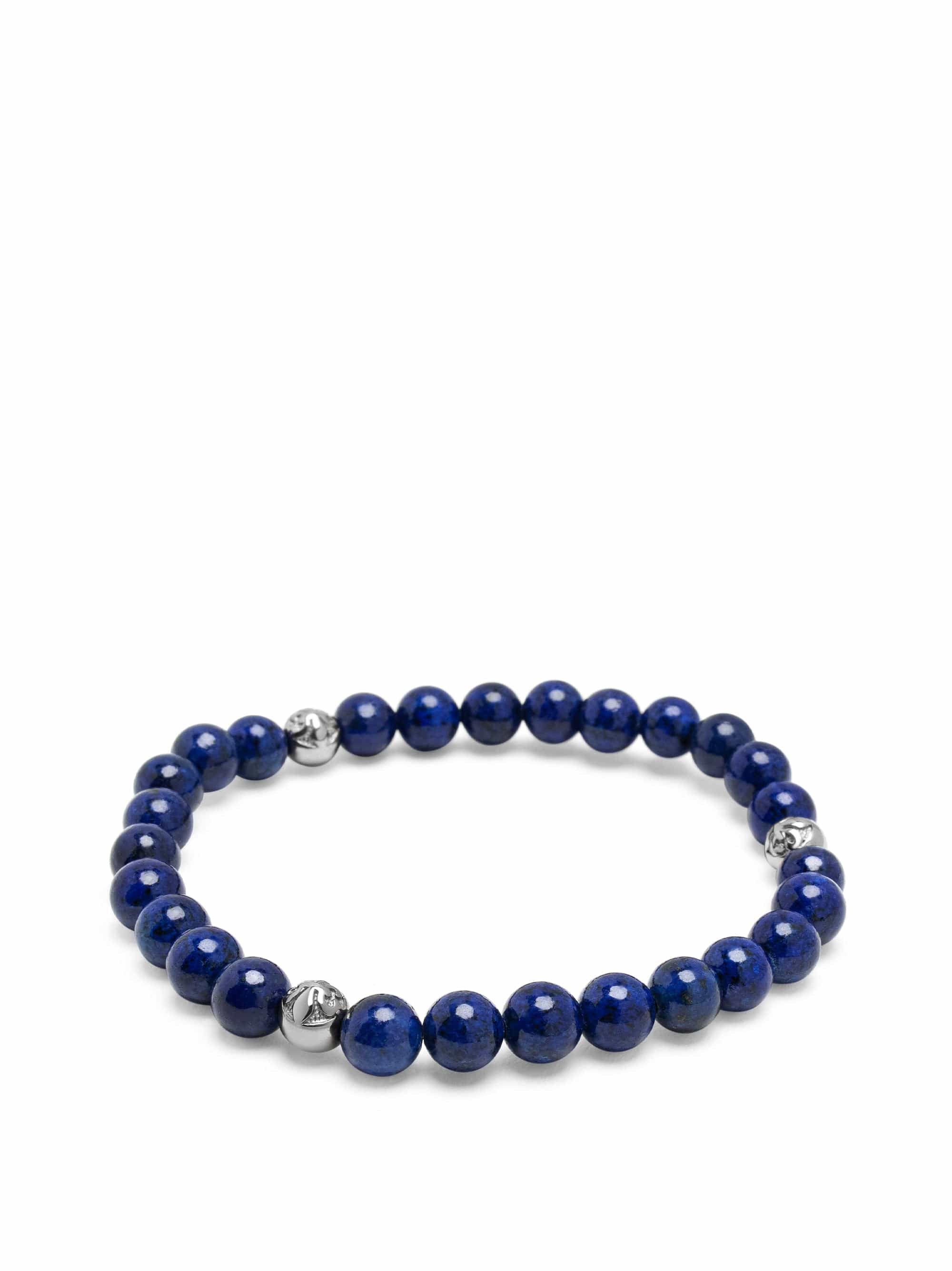 Nialaya Men's Beaded Bracelet 6mm Blue Lazuli Bracelet with Silver Balls 6mm Blue Lazuli Bracelet with Silver Balls