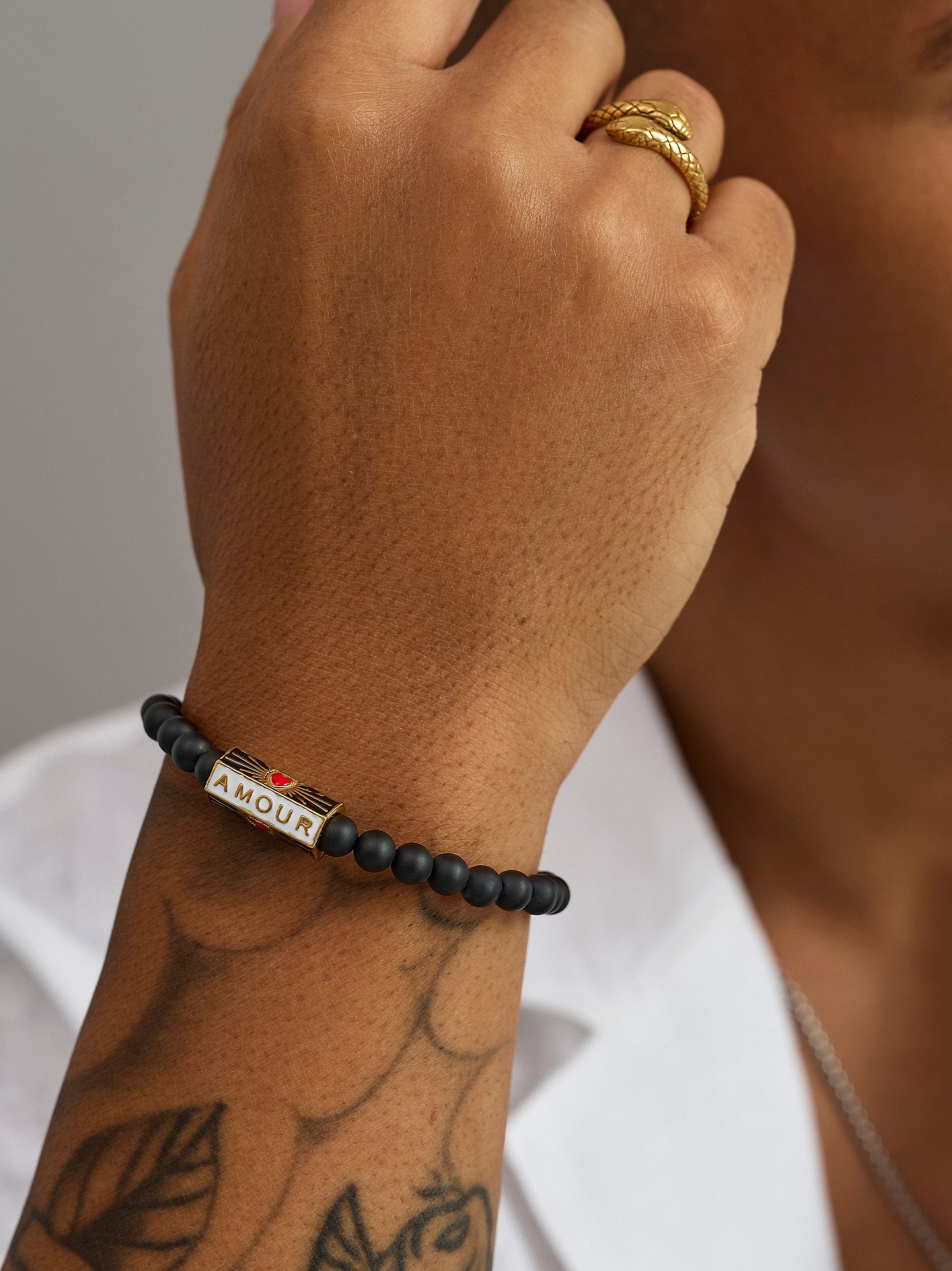 Nialaya Men's Beaded Bracelet Amour Black Onyx Bracelet Amour Black Onyx Bracelet