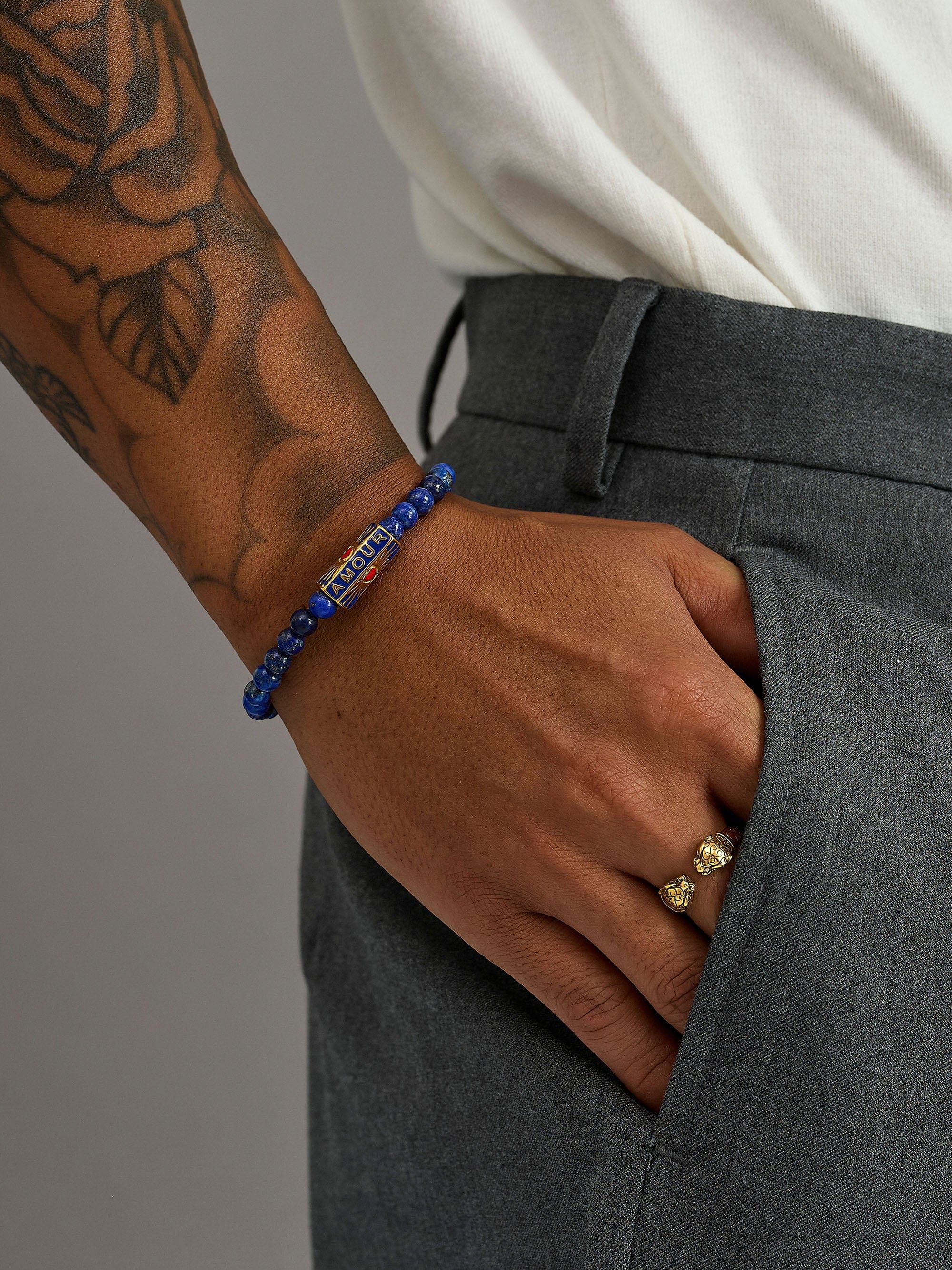 Nialaya Men's Beaded Bracelet Amour Blue Lapis Lazuli Bracelet Amour Blue Lapis Lazuli Bracelet