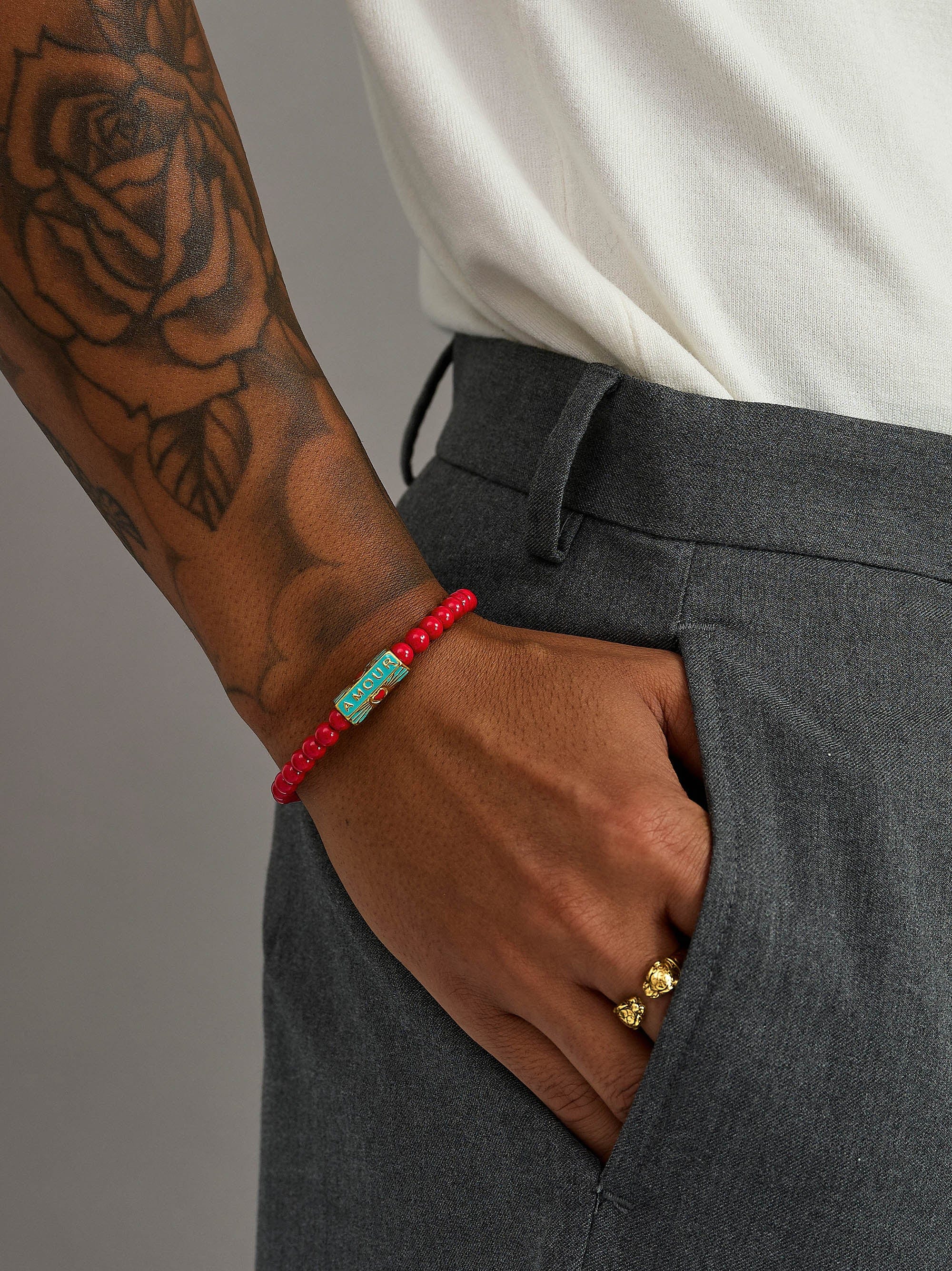 Nialaya Men's Beaded Bracelet Amour Red Jade Bracelet Amour Red Jade Bracelet