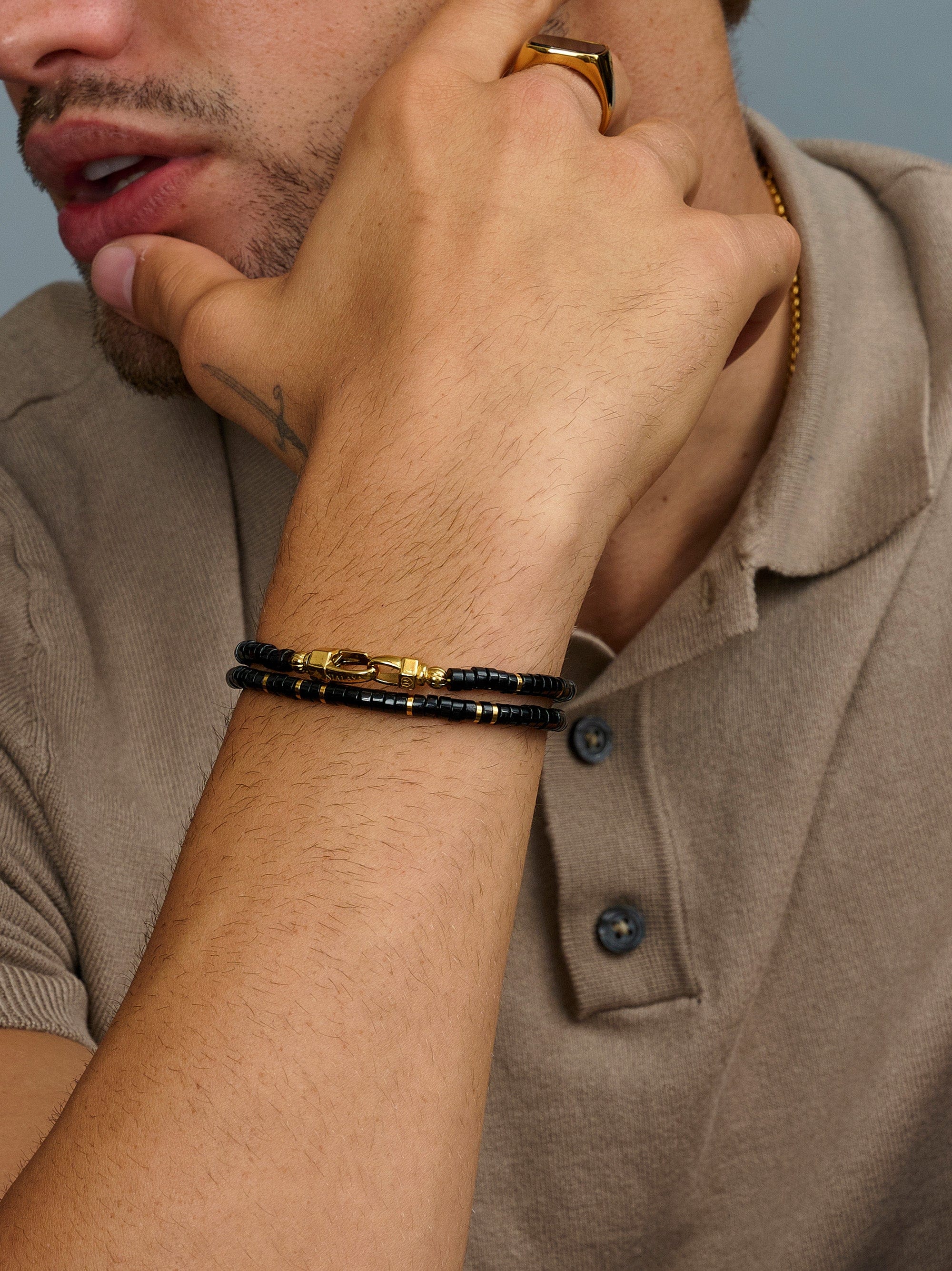 Nialaya Men's Beaded Bracelet Black Heishi Wrap Bracelet Black Heishi Wrap Bracelet