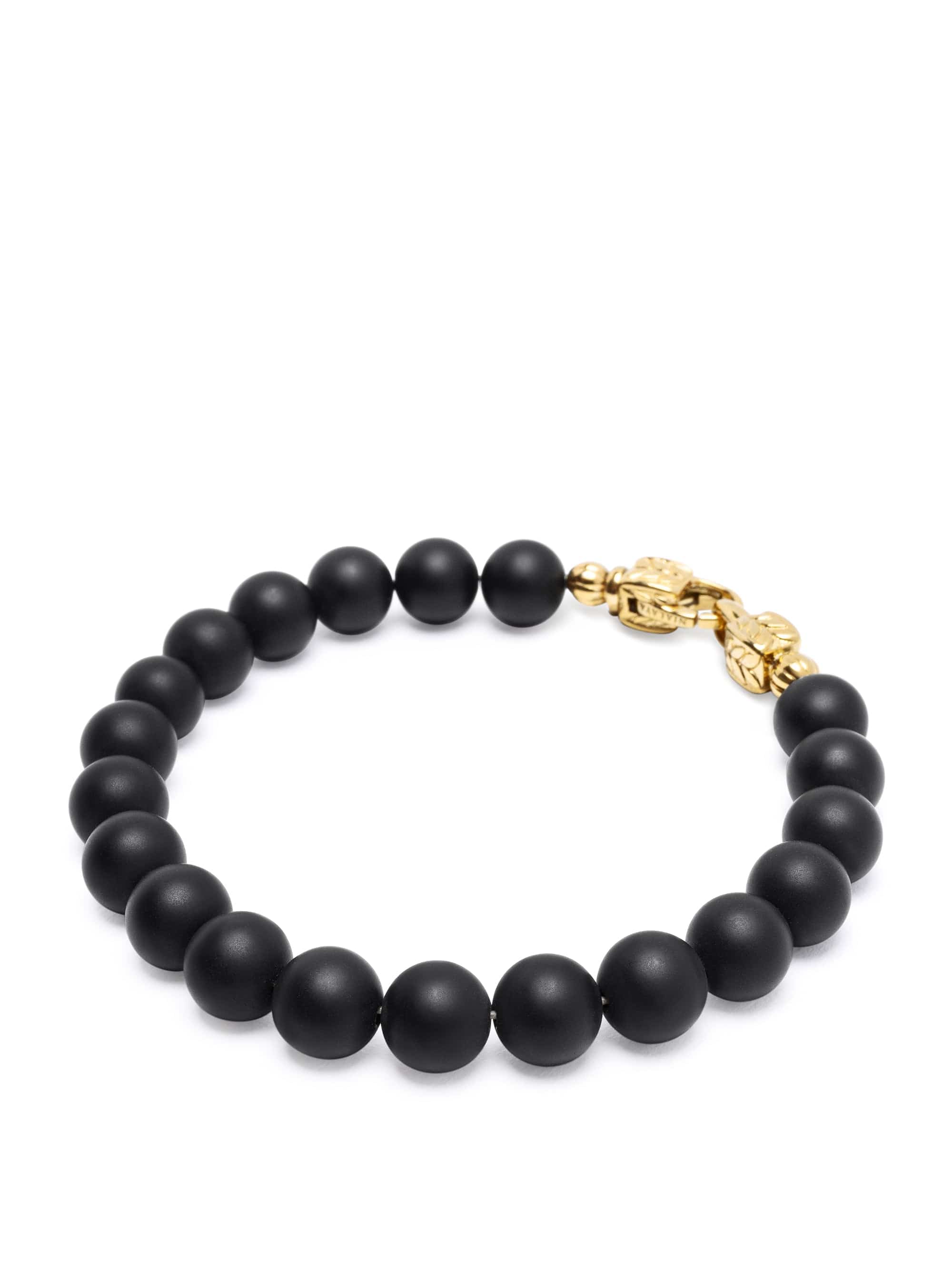Nialaya Men's Beaded Bracelet Black Onyx Healing Bracelet with Gold Lock Black Onyx Healing Bracelet with Gold Lock
