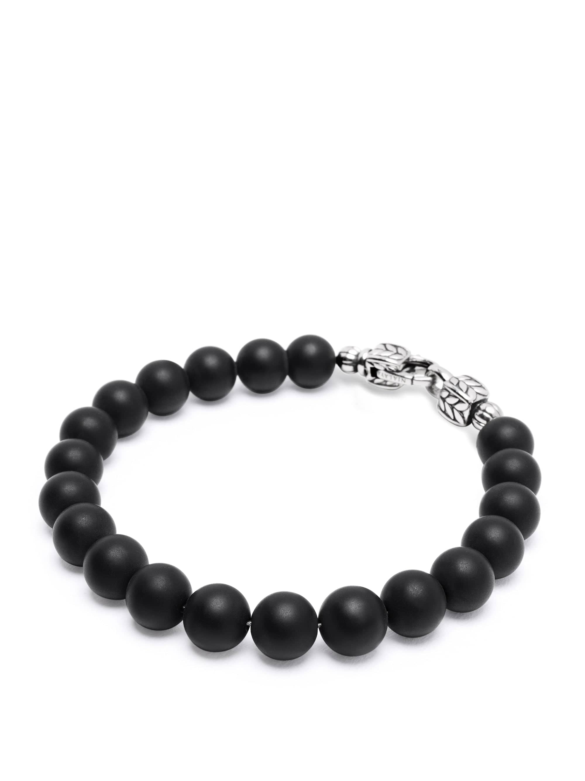 Nialaya Men's Beaded Bracelet Black Onyx Healing Bracelet with Silver Lock Black Onyx Healing Bracelet with Silver Lock