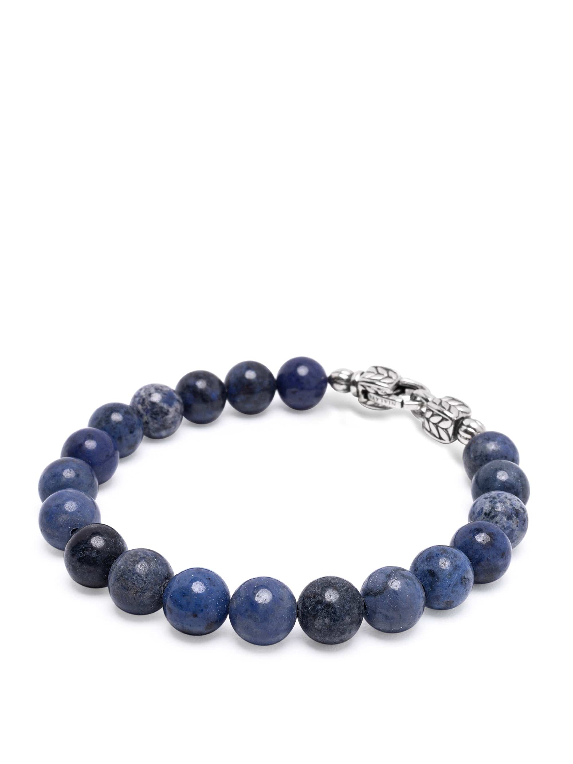 Nialaya Men's Beaded Bracelet Blue Dumortierite Healing Bracelet with Silver Lock Blue Dumortierite Healing Bracelet with Silver Lock