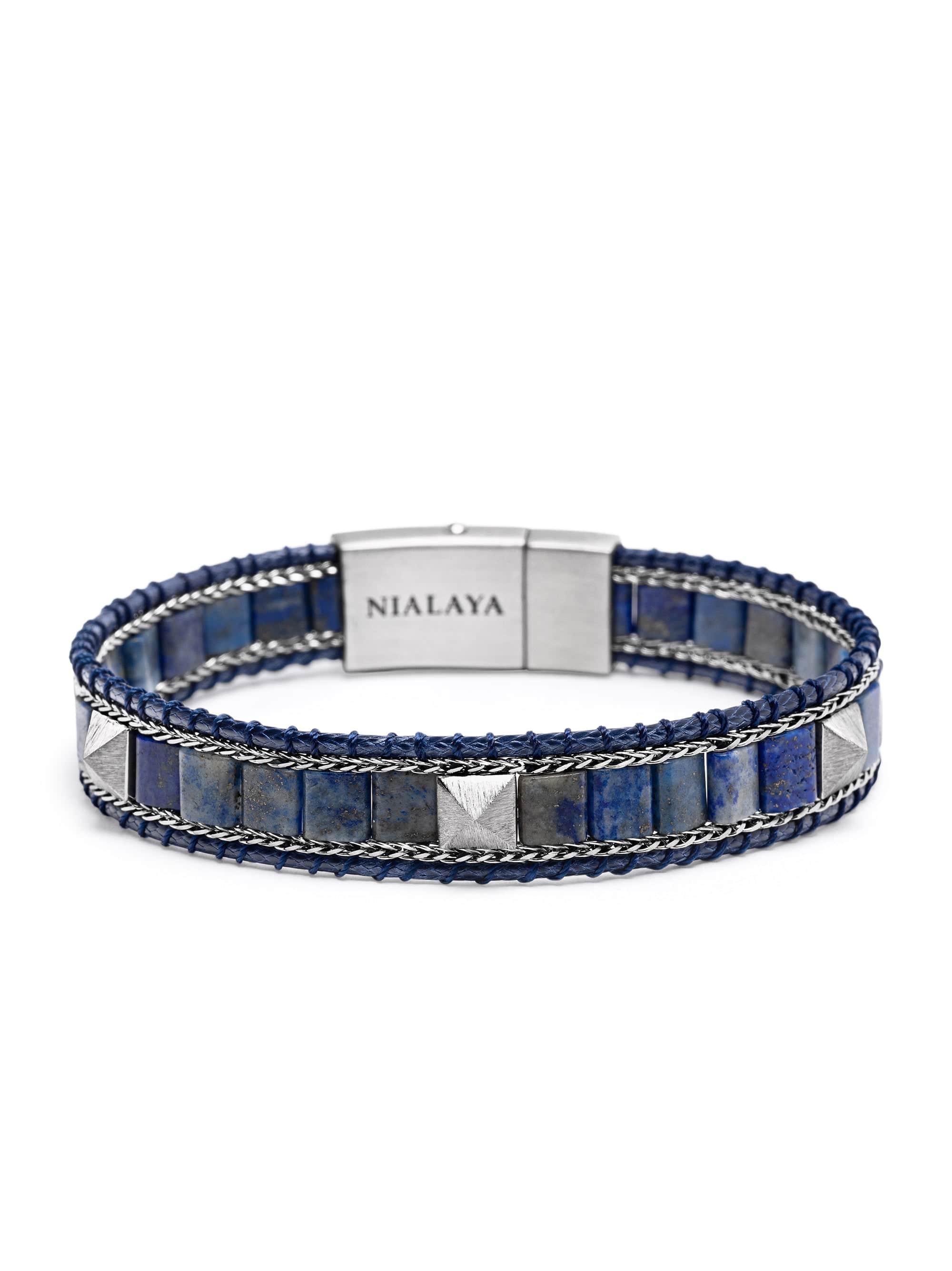 Nialaya Men's Beaded Bracelet Blue Lapis Stud Bracelet Blue Lapis Stud Bracelet