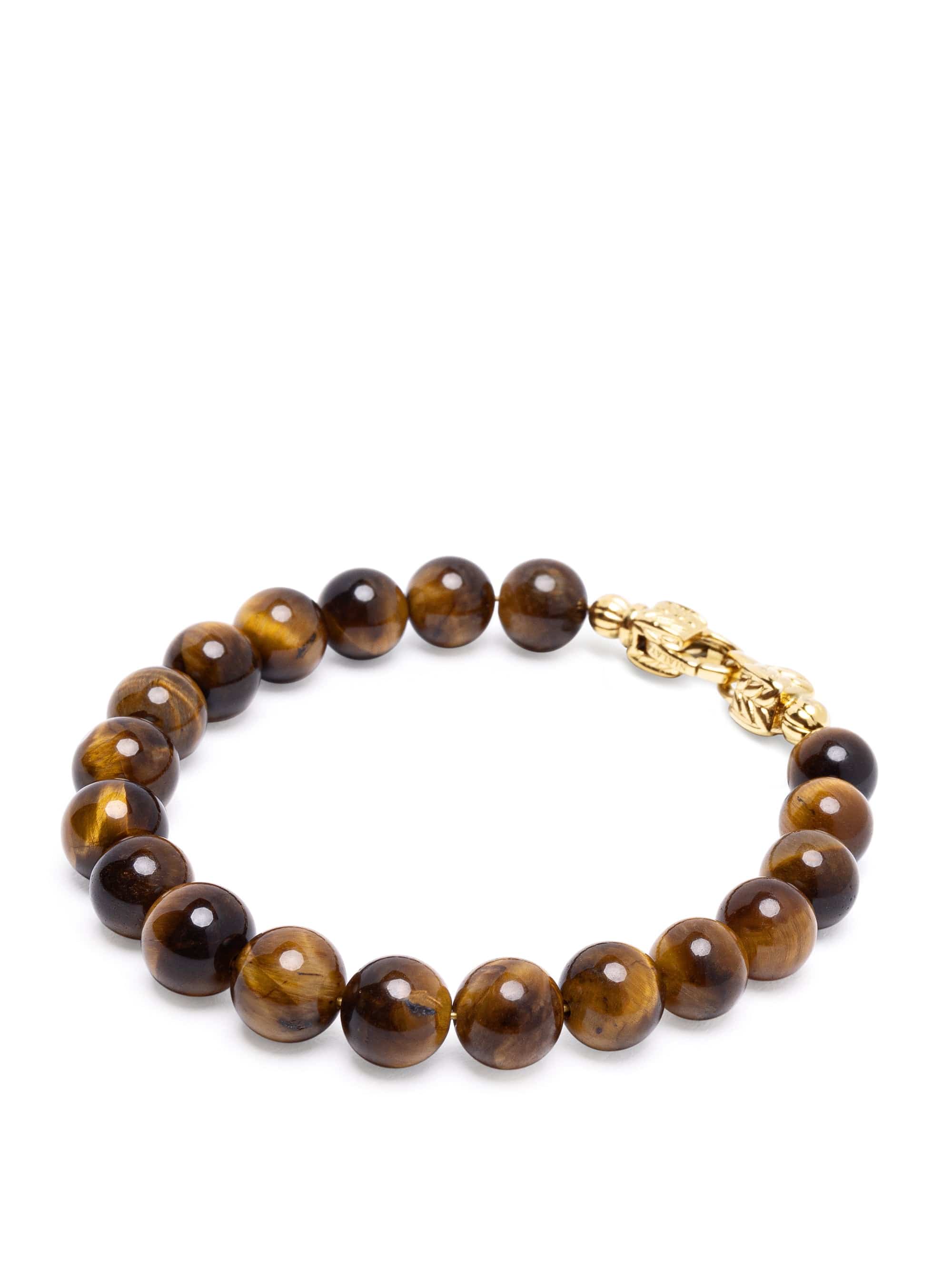 Nialaya Men's Beaded Bracelet Brown Tiger Eye Healing Bracelet with Gold Lock Brown Tiger Eye Healing Bracelet with Gold Lock
