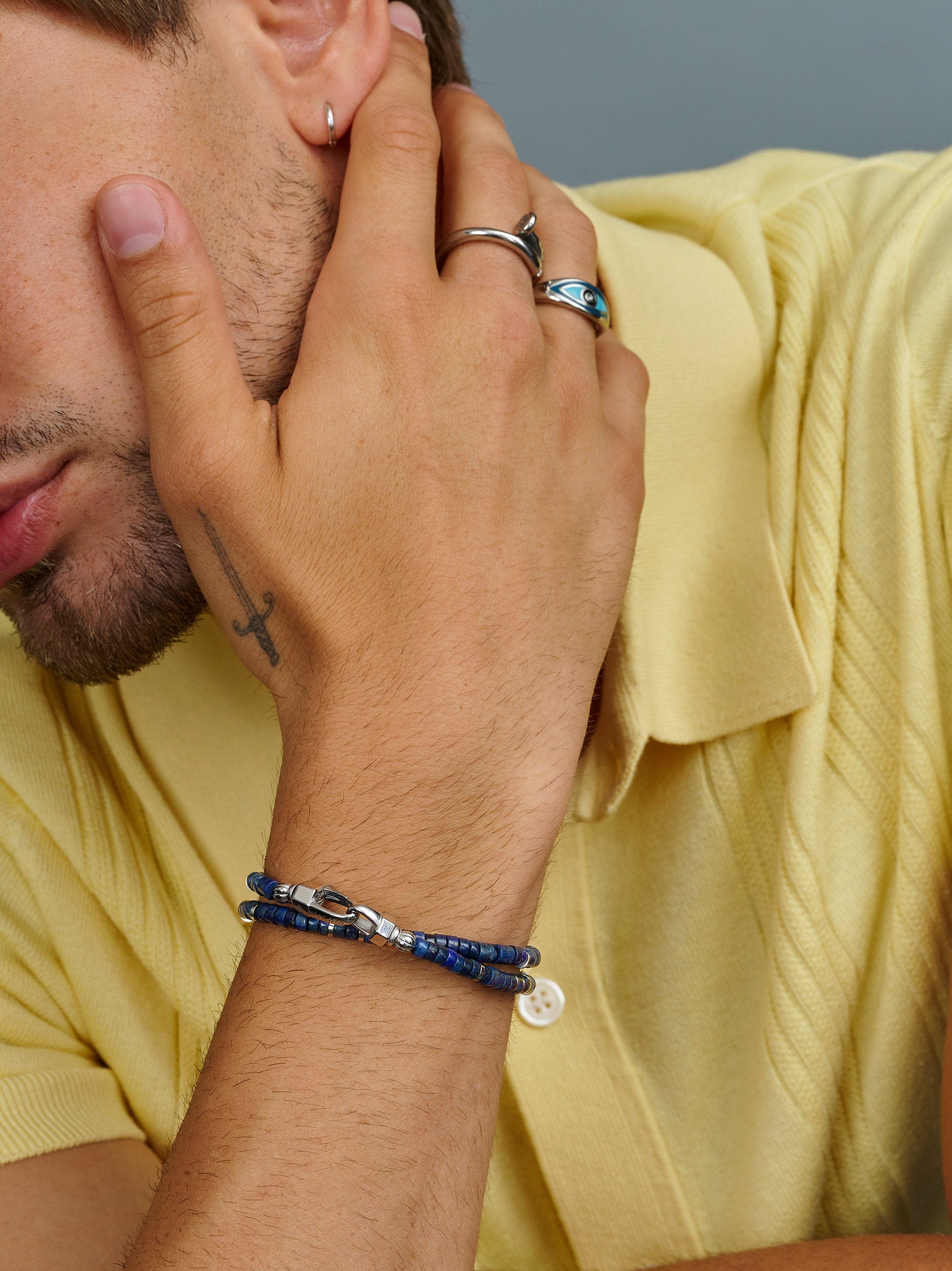 Nialaya Men's Beaded Bracelet Dark Blue Heishi Wrap Bracelet Dark Blue Heishi Wrap Bracelet