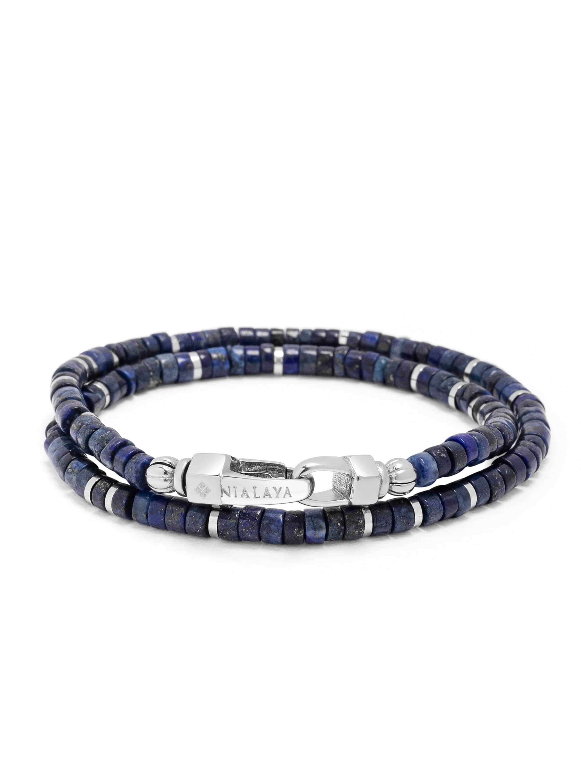 Nialaya Men's Beaded Bracelet Dark Blue Heishi Wrap Bracelet Dark Blue Heishi Wrap Bracelet