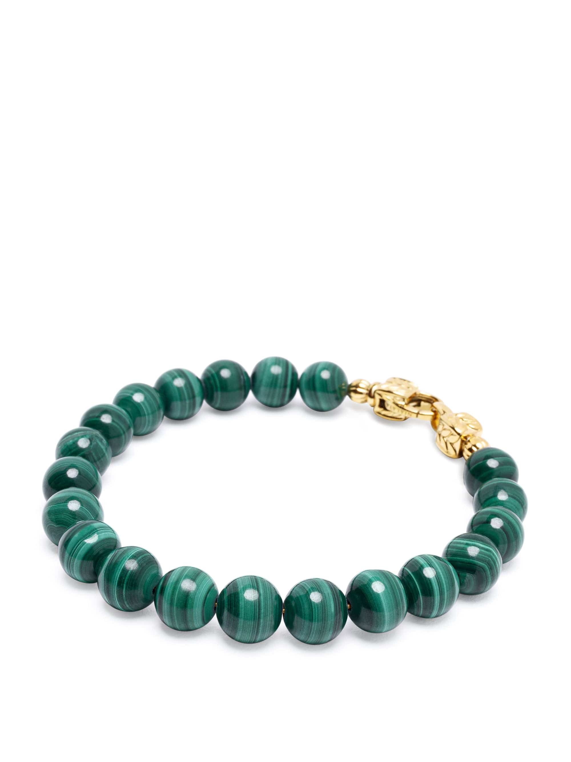 Nialaya Men's Beaded Bracelet Green Malachite Healing Bracelet with Gold Lock Green Malachite Healing Bracelet with Gold Lock