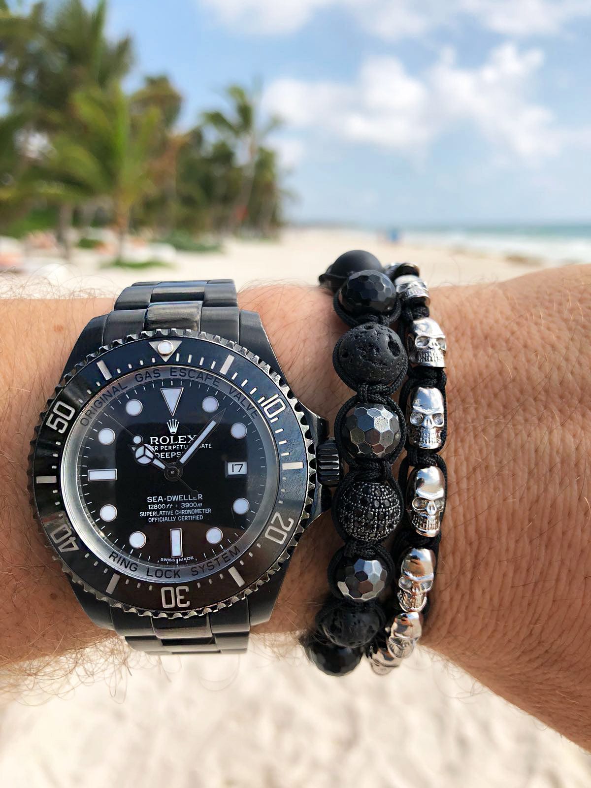 Nialaya Men's Beaded Bracelet Men's Beaded Bracelet with Black CZ Diamond, Lava Stone, Matte Onyx, and Agate