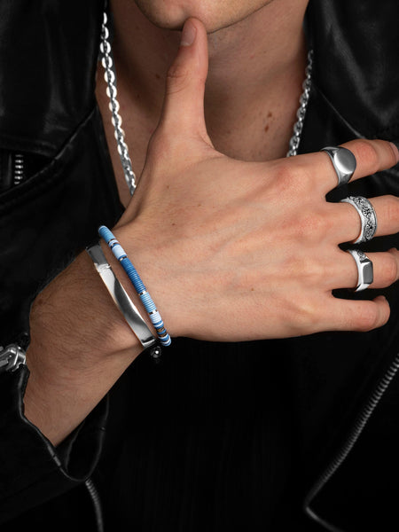 アクセサリー KAMIYA Mexican Beads Bracelet BLUE Black Fabric Blue Beaded Memory Wire Wrap Bracelet