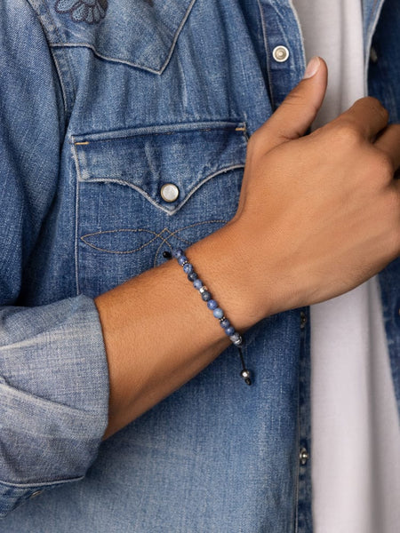 Men's Beaded Bracelet With Blue Dumortierite And Silver – Nialaya