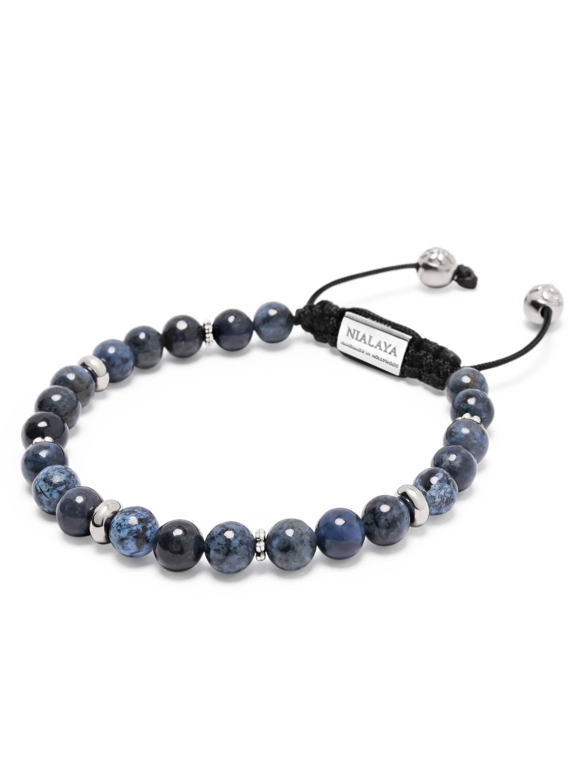 Nialaya Men's Beaded Bracelet Men's Beaded Bracelet With Blue Dumortierite And Silver