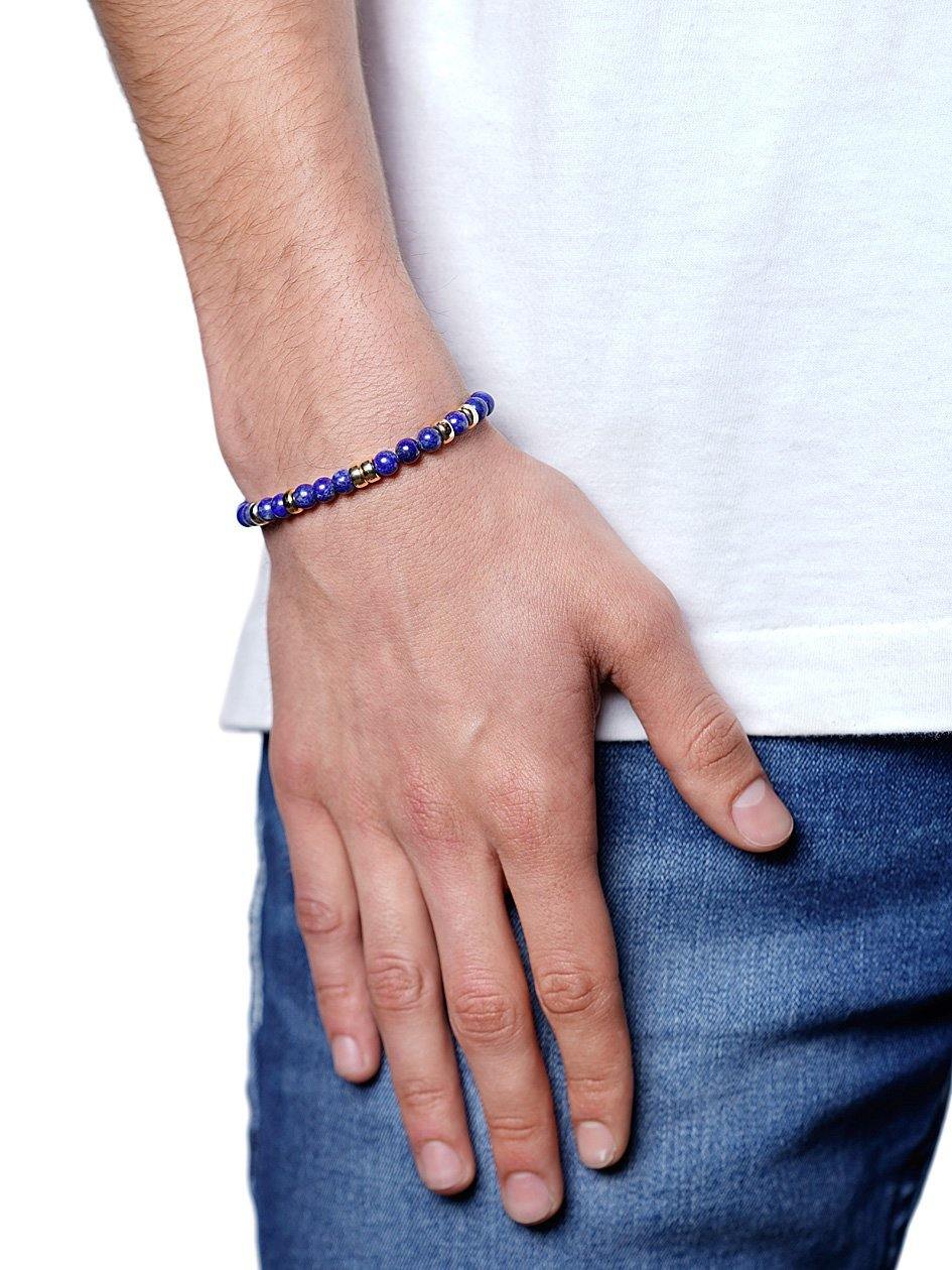 Nialaya Men's Beaded Bracelet Men's Beaded Bracelet with Blue Lapis and Gold M (17cm / 6.7”) / Blue MBG8_020