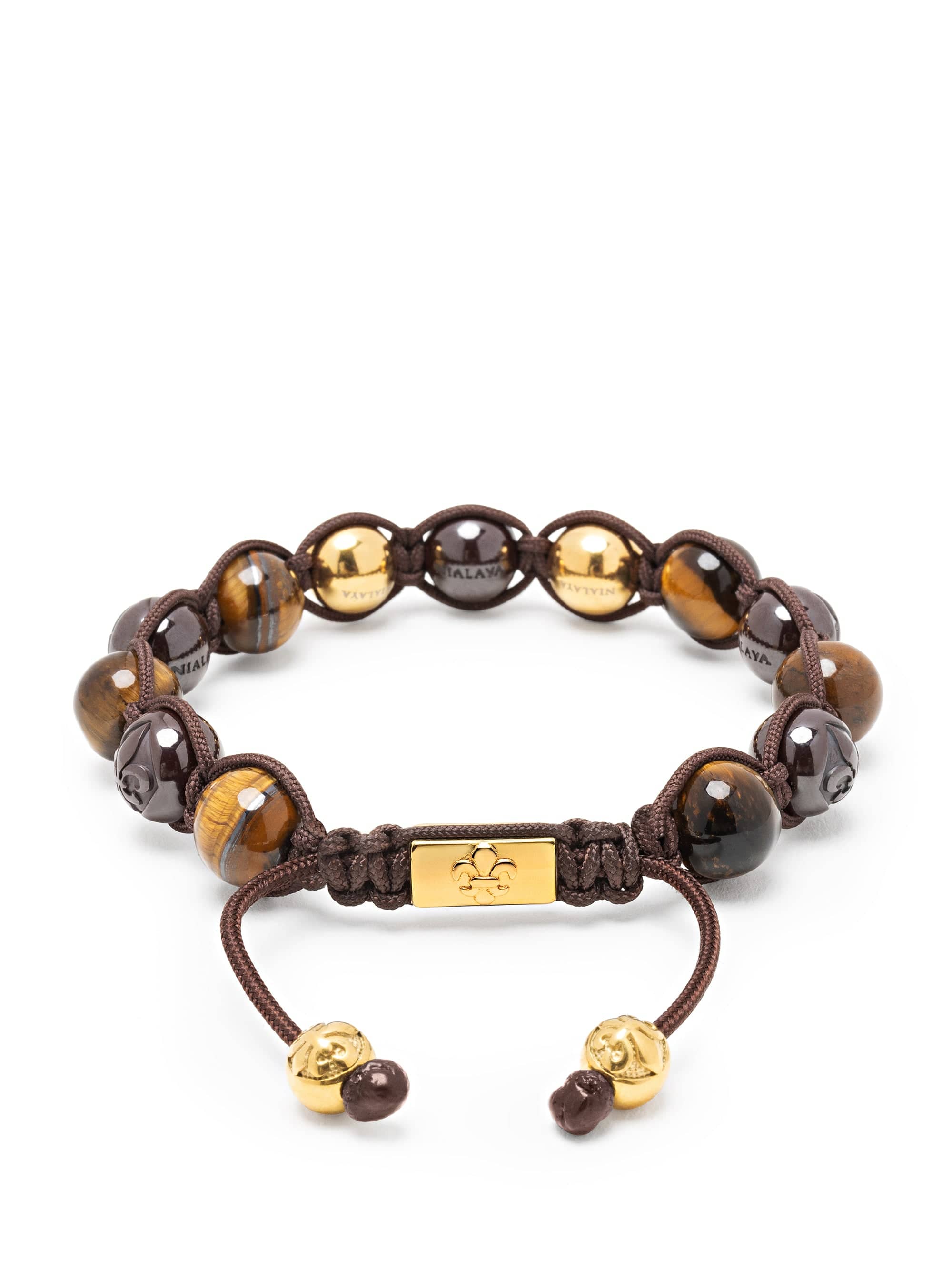 Nialaya Men's Beaded Bracelet Men's Beaded Bracelet with Burgundy Ceramic, Tiger Eye and Gold Balls Men's Beaded Bracelet with Burgundy Ceramic, Tiger Eye and Gold Balls