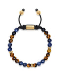 Men's Beaded Bracelet with Dumortierite, Brown Tiger Eye and Gold