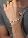 Nialaya Men's Beaded Bracelet Men's Beaded Bracelet with Green and Gold Disc Beads