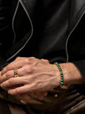 Nialaya Men's Beaded Bracelet Men's Beaded Bracelet with Malachite and Gold
