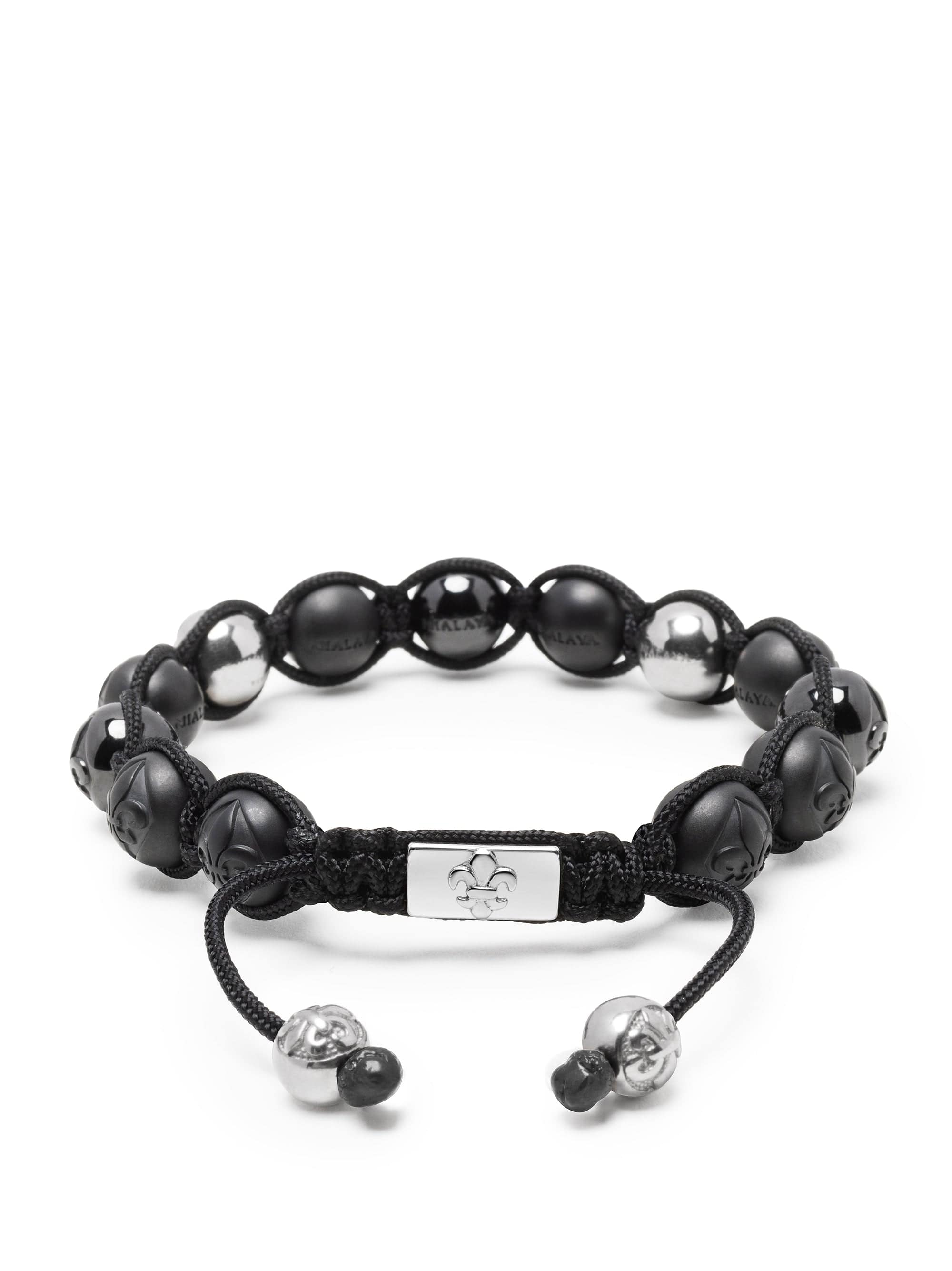 Nialaya Men's Beaded Bracelet Men's Beaded Bracelet with Matte Black, Glossy Black Ceramic & Silver Beads Men's Beaded Bracelet with Matte Black, Glossy Black Ceramic & Silver Beads