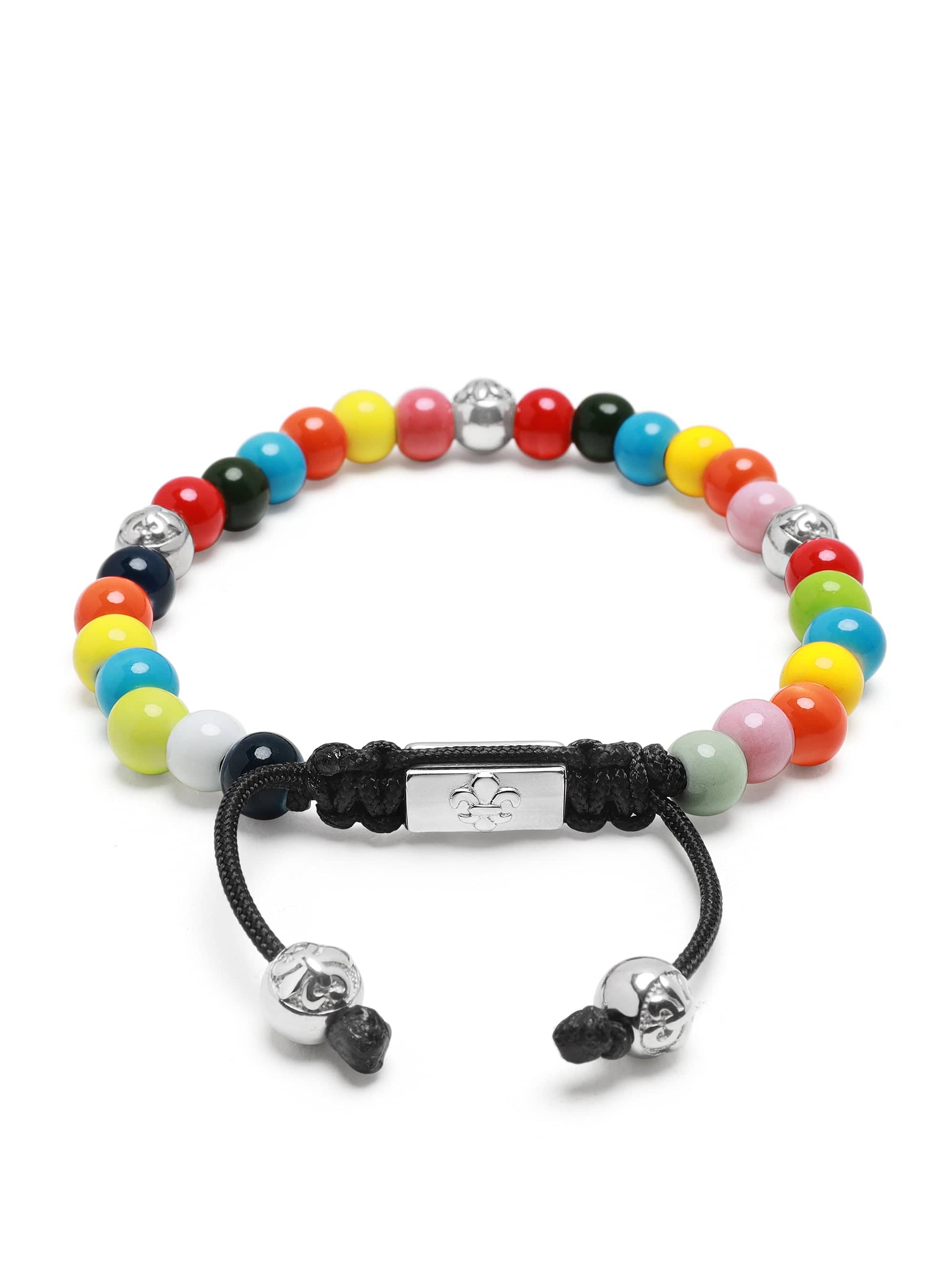 Nialaya Men's Beaded Bracelet Men's Beaded Bracelet with Multicolored Glass and Silver