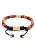 Nialaya Men's Beaded Bracelet Men's Beaded Bracelet with Red Disc Beads and Clear CZ