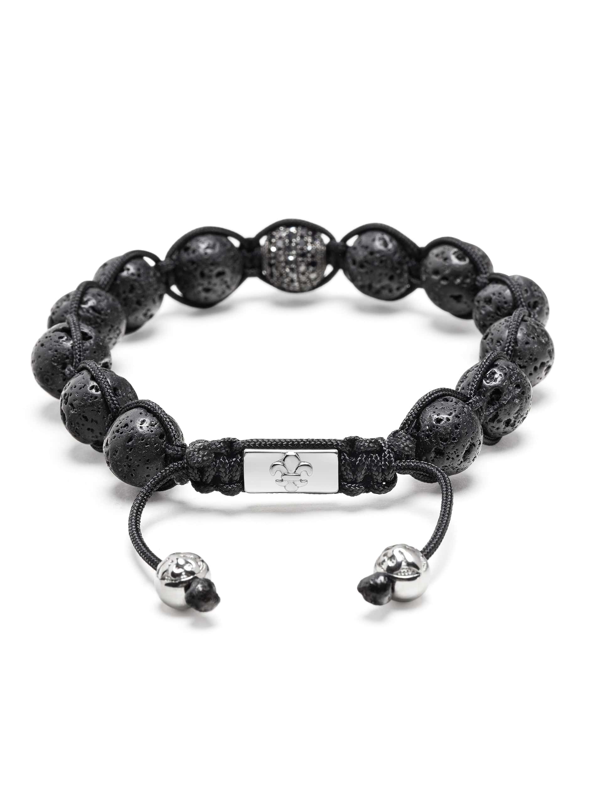 Nialaya Men's Beaded Bracelet Men's Black Diamond Beaded Bracelet with Lavastone and Sterling Silver