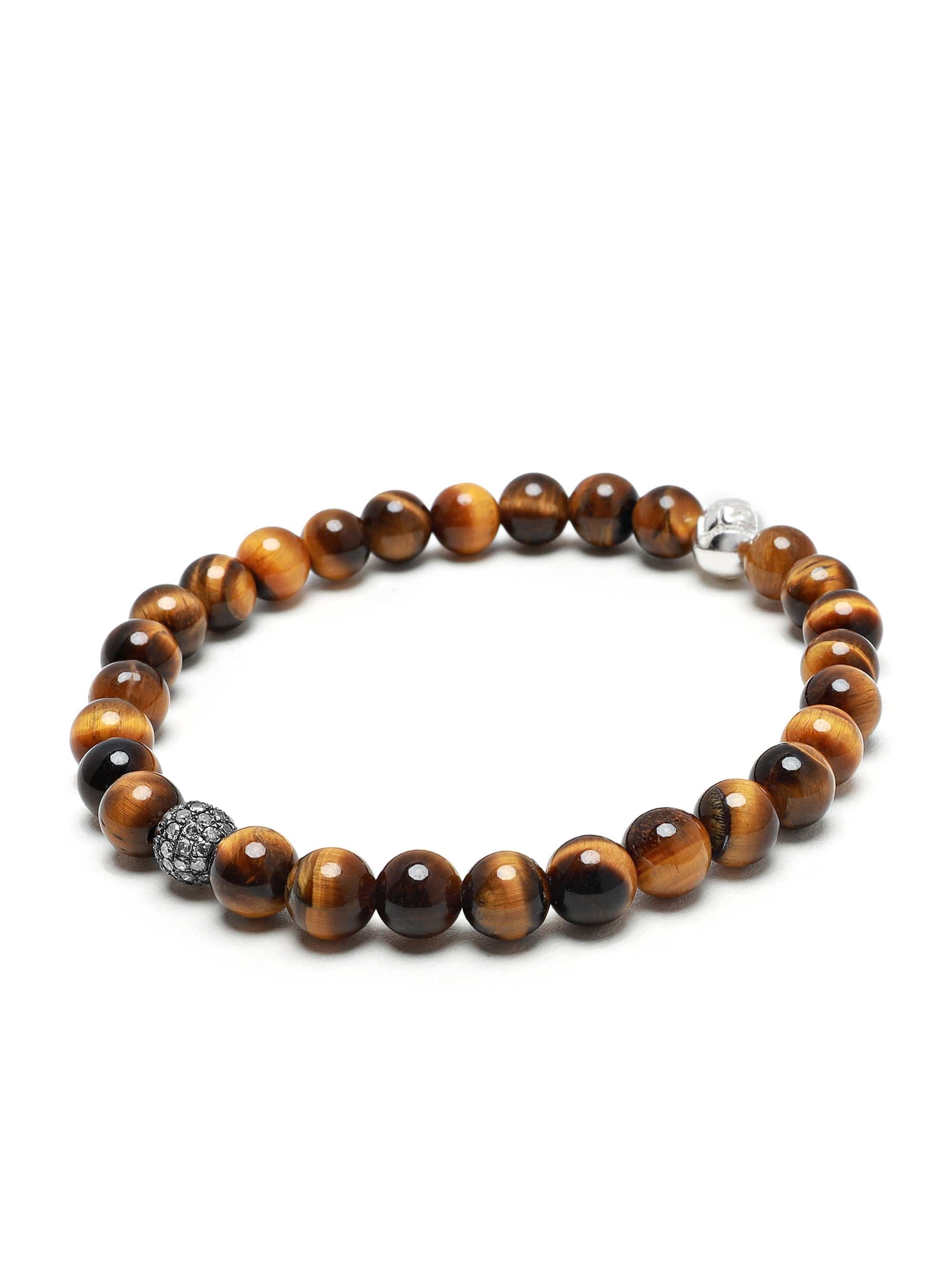 Nialaya Men's Beaded Bracelet Men's Black Diamond Wristband with Brown Tiger Eye Men's Black Diamond Wristband with Brown Tiger Eye