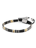 Nialaya Men's Beaded Bracelet Men's Bracelet with Black, White Marbled and Silver Miyuki Tila Beads