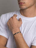 Nialaya Men's Beaded Bracelet Men's Bracelet with Black, White Marbled and Silver Miyuki Tila Beads