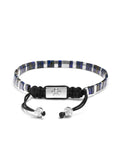 Nialaya Men's Beaded Bracelet Men's Bracelet with Marbled Blue and Silver Miyuki Tila Beads