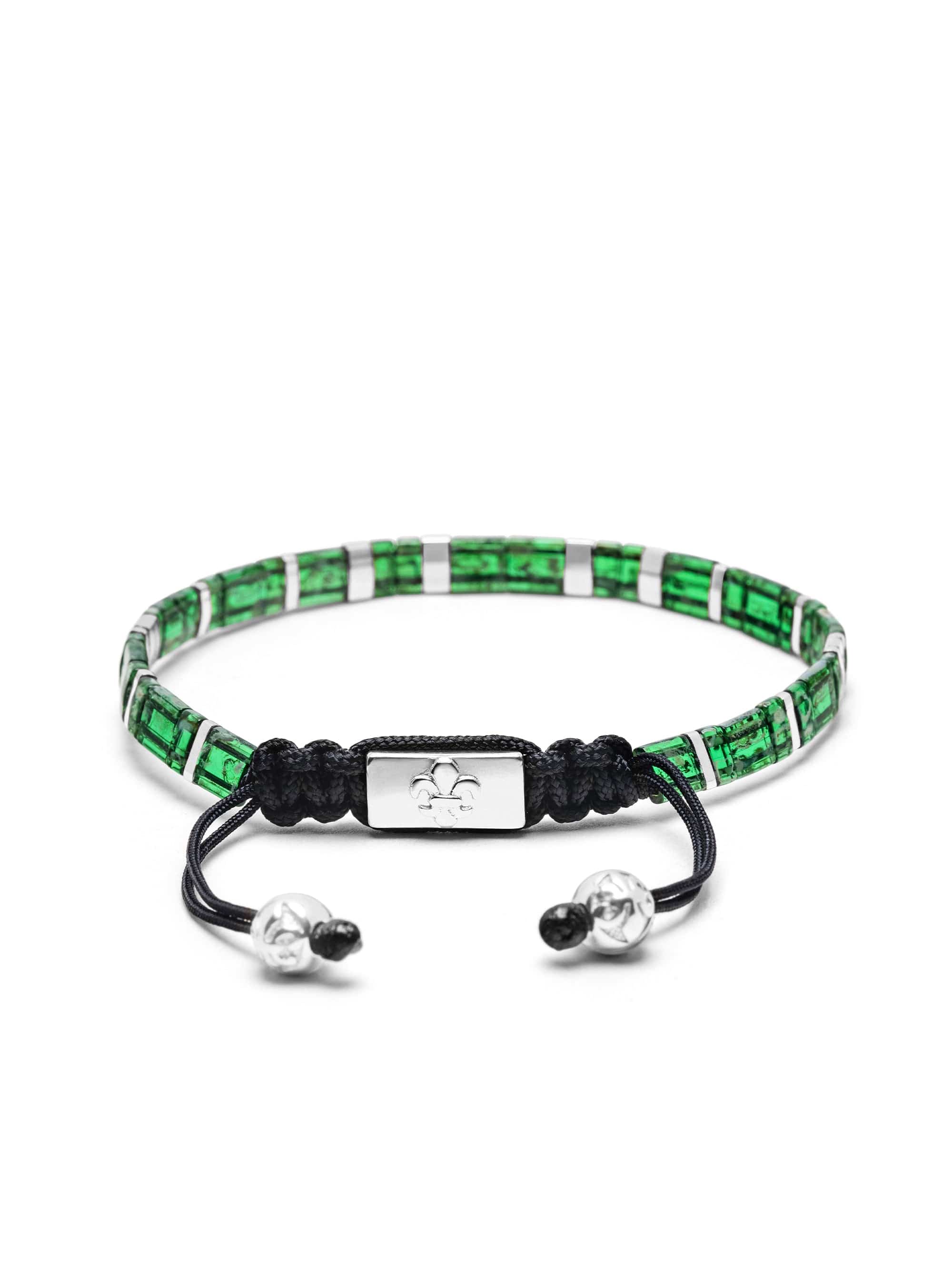 Nialaya Men's Beaded Bracelet Men's Bracelet with Marbled Green and Silver Miyuki Tila Beads
