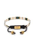 Nialaya Men's Beaded Bracelet Men's Bracelet with White, Patina Green and Gold Miyuki Tila Beads