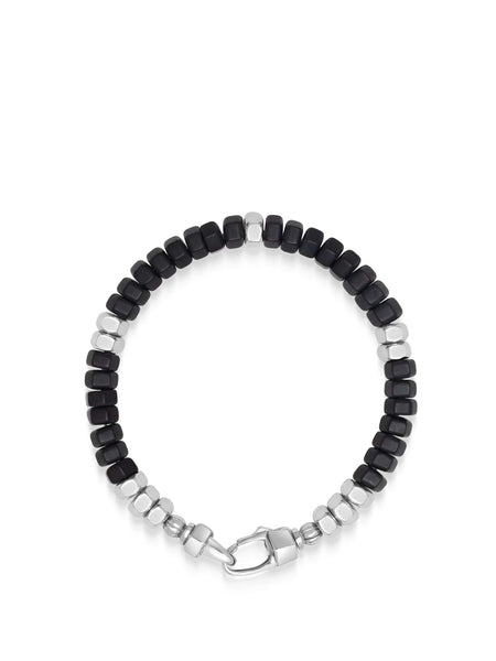 Men's Hexagon Beaded Bracelet with Black Onyx and Silver – Nialaya