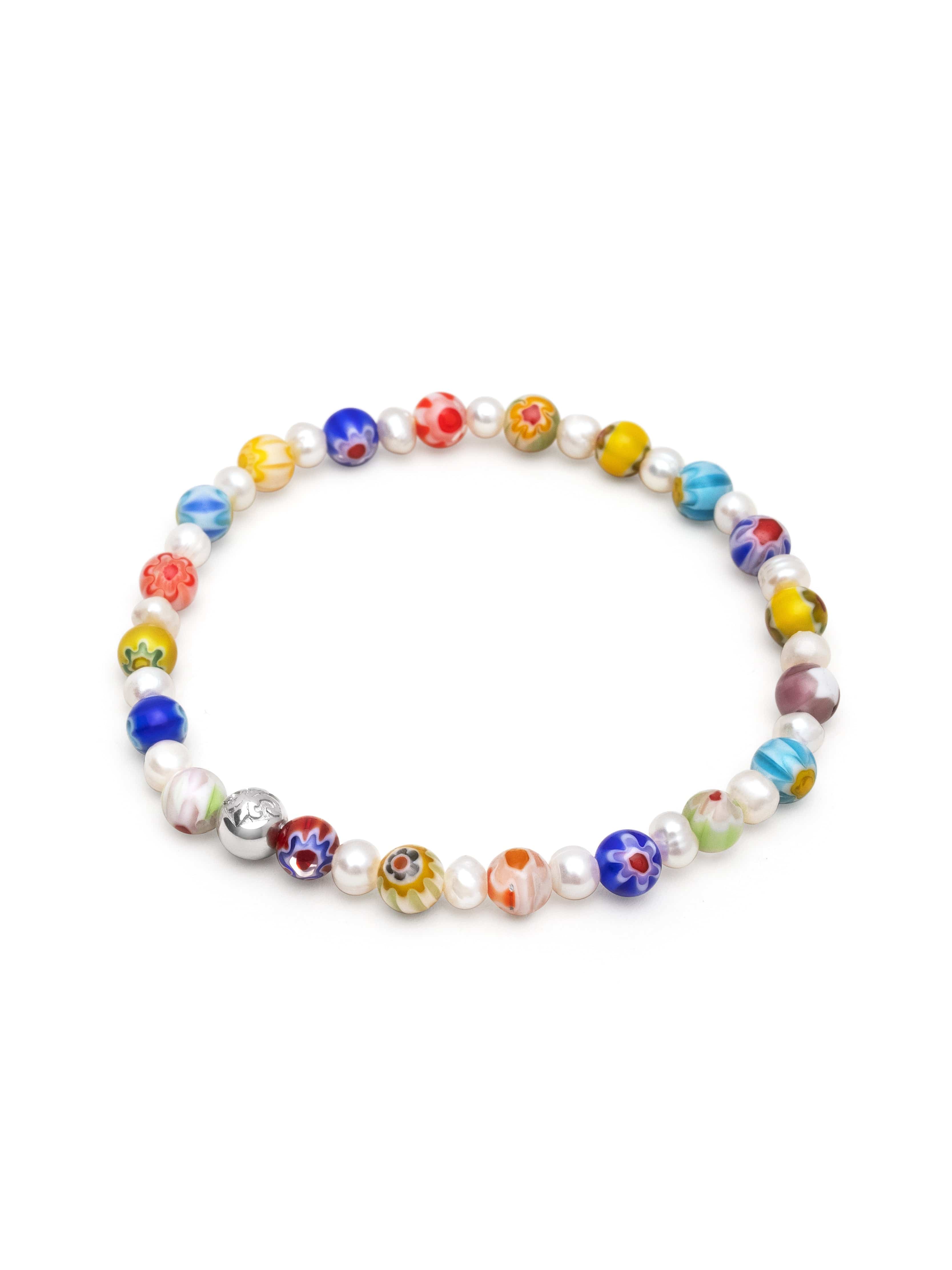 Nialaya Men's Beaded Bracelet Men's Pearl Wristband with Hand-Painted Glass Beads