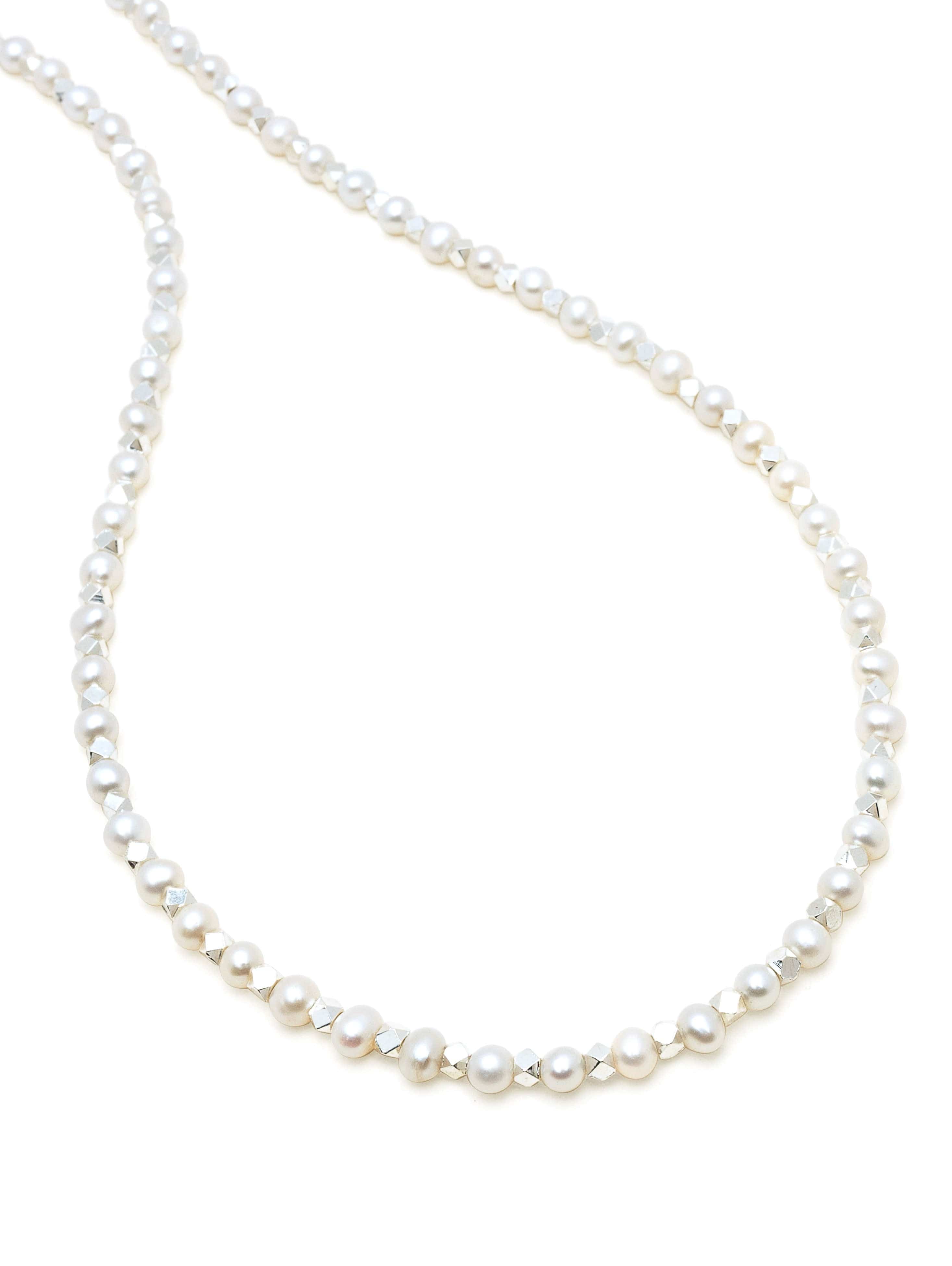 Nialaya Men's Beaded Bracelet Men's Silver Wrap-Around Bracelet with Pearls