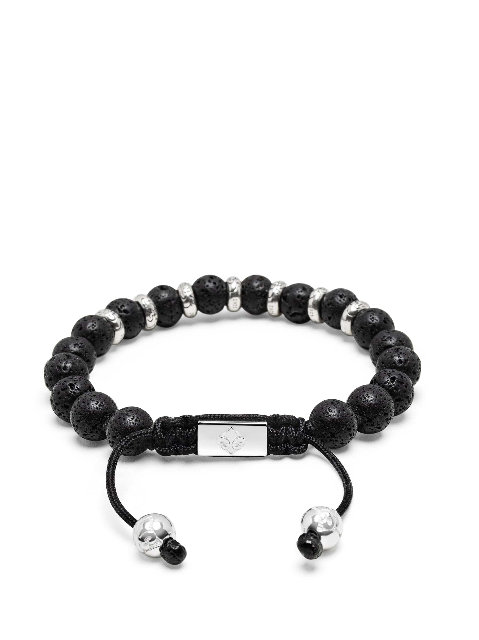 Nialaya Men's Beaded Bracelet Men's Sterling Silver Beaded Bracelet with Lava Stone Men's Sterling Silver Beaded Bracelet with Lava Stone