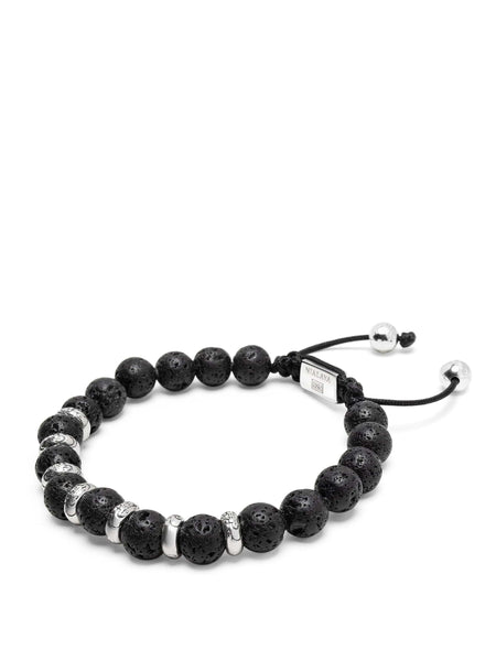 Men's Sterling Silver Beaded Bracelet with Lava Stone – Nialaya