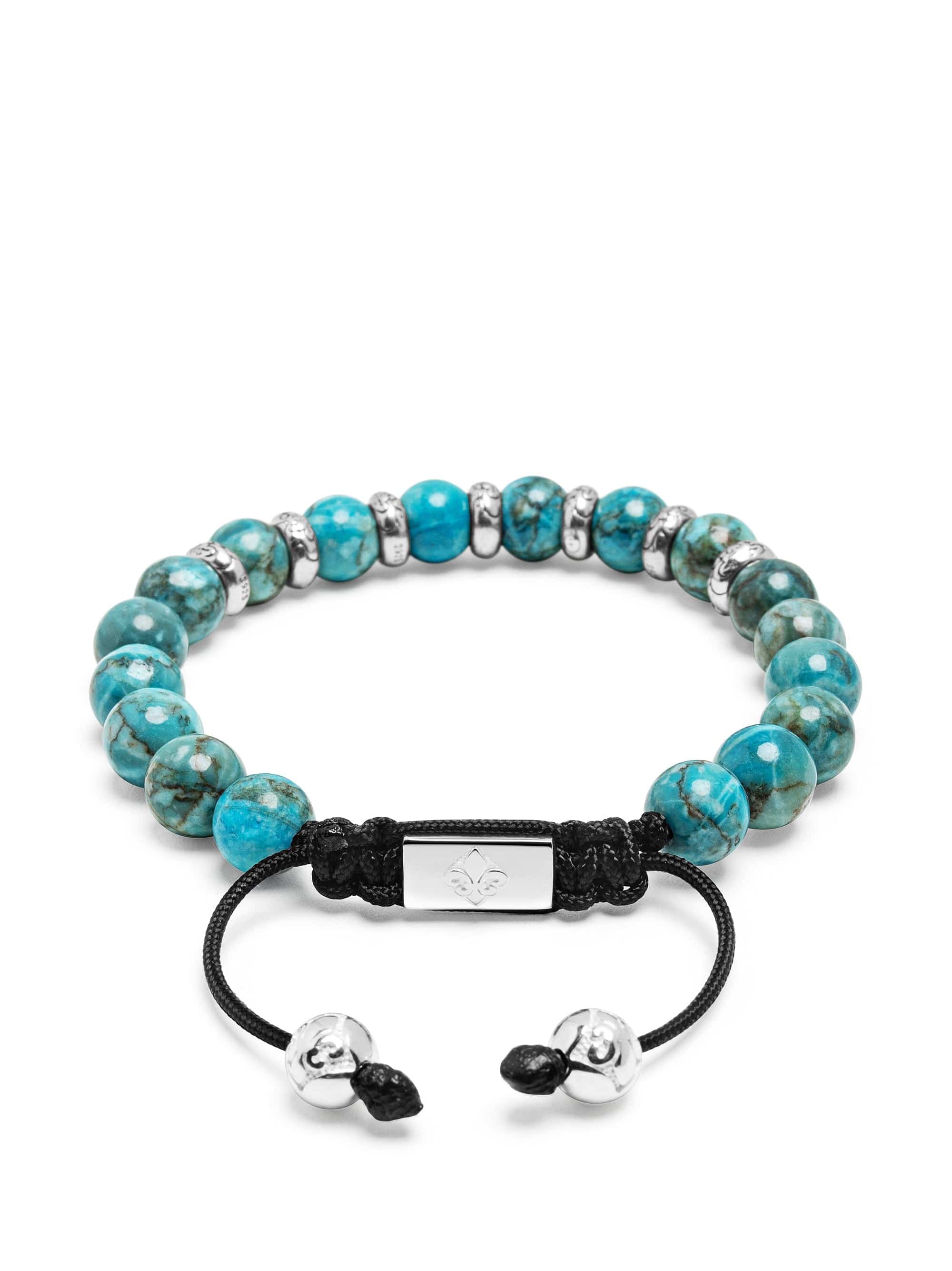 Nialaya Men's Beaded Bracelet Men's Sterling Silver Beaded Bracelet with Turquoise Men's Sterling Silver Beaded Bracelet with Turquoise