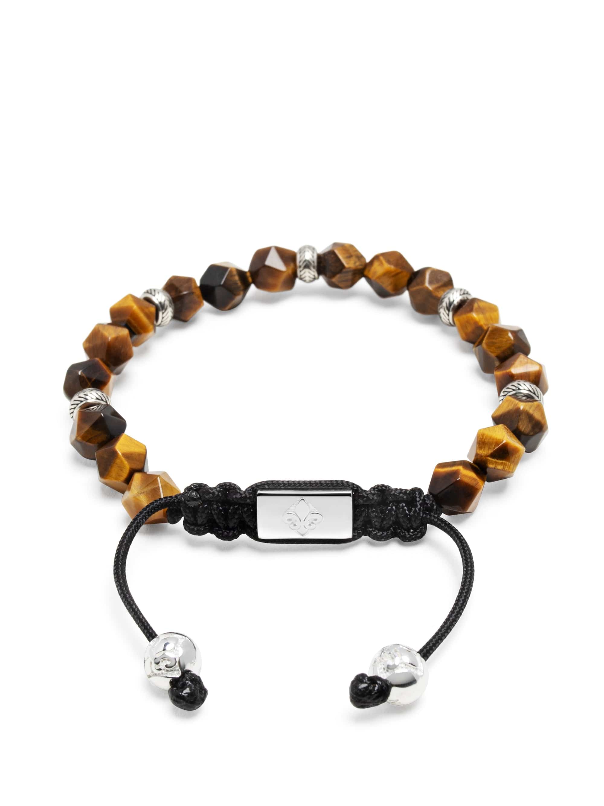 Nialaya Men's Beaded Bracelet Men's Sterling Silver Faceted Beaded Bracelet with Brown Tiger Eye Men's Sterling Silver Faceted Beaded Bracelet with Brown Tiger Eye