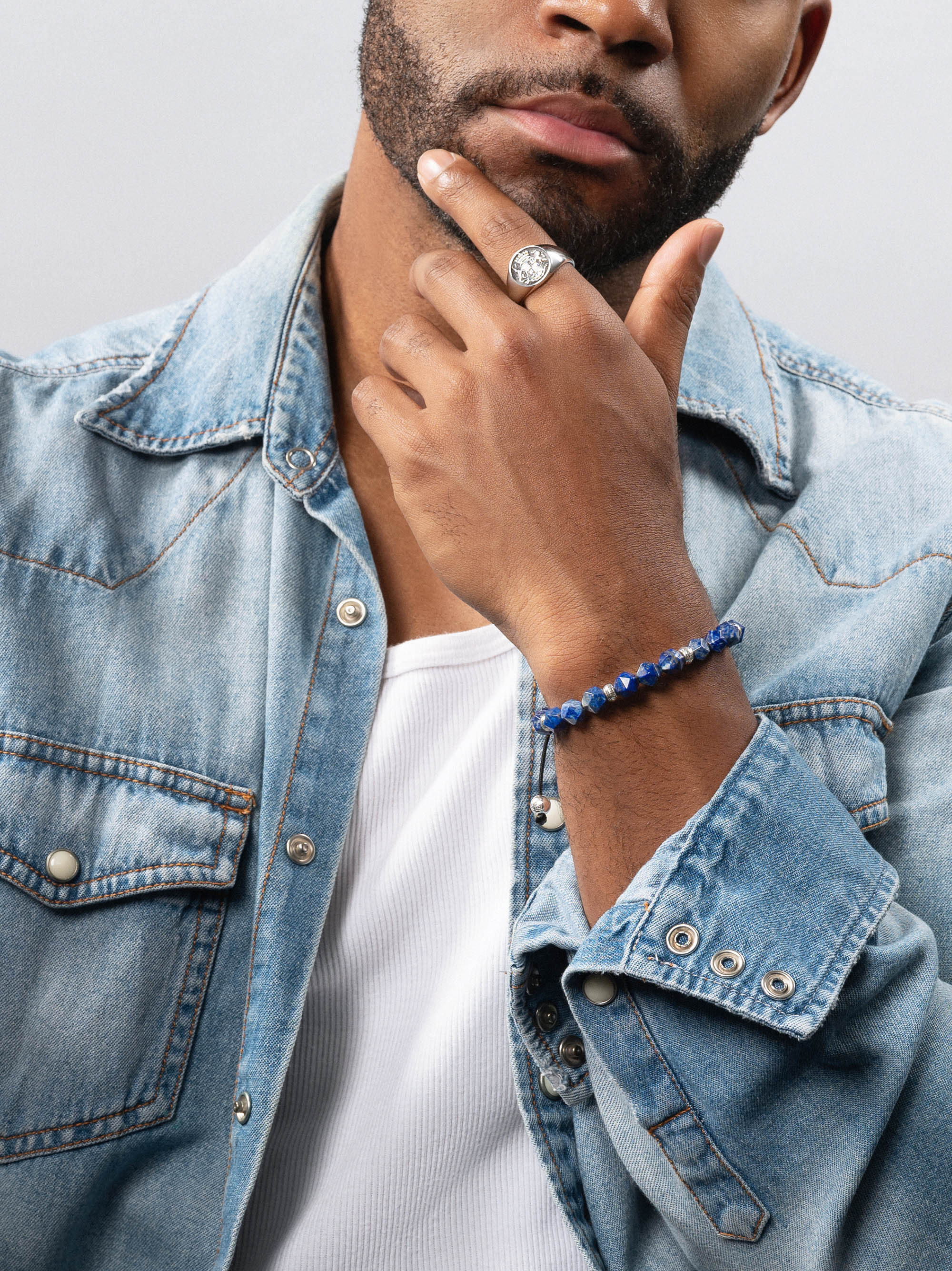 Nialaya Men's Beaded Bracelet Men's Sterling Silver Faceted Beaded Bracelet with Lapis Lazuli Men's Sterling Silver Faceted Beaded Bracelet with Lapis Lazuli