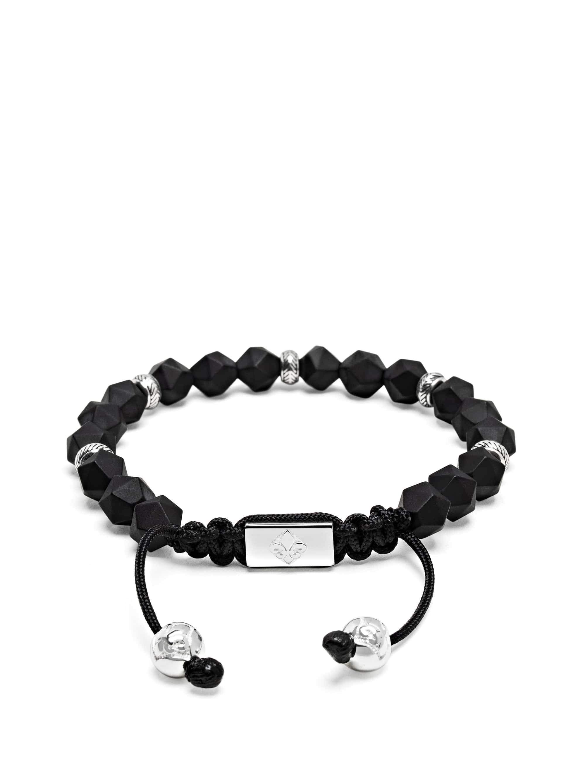 Nialaya Men's Beaded Bracelet Men's Sterling Silver Faceted Beaded Bracelet with Matte Black Onyx Men's Sterling Silver Faceted Beaded Bracelet with Matte Black Onyx