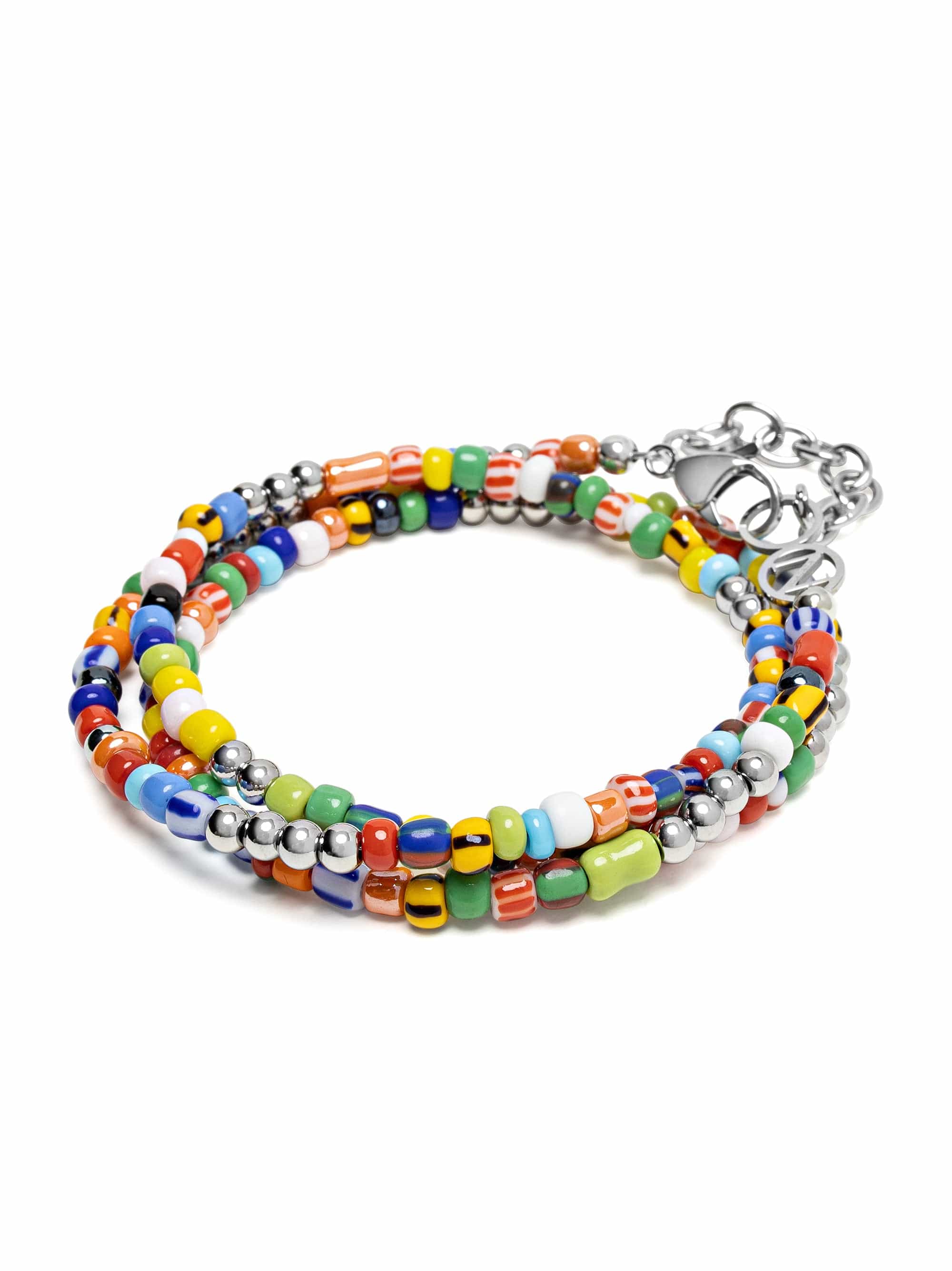 Nialaya Men's Beaded Bracelet Men's Wrap Bracelet with Assorted Vintage Trifocal Beads and Silver