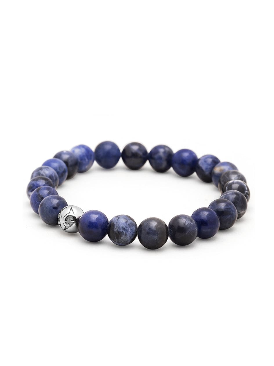 Nialaya Men's Beaded Bracelet Men's Wristband with Blue Dumortierite and Silver