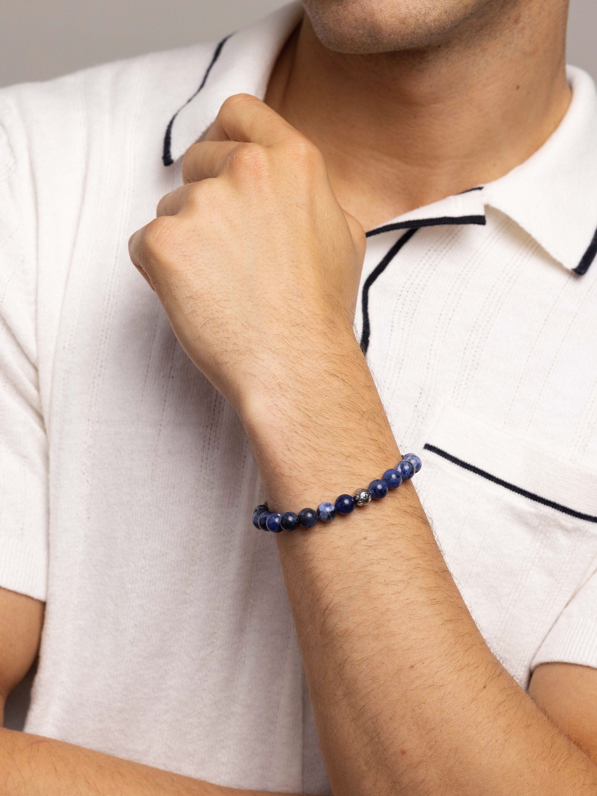 Nialaya Men's Beaded Bracelet Men's Wristband with Blue Dumortierite and Silver