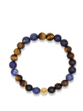 Nialaya Men's Beaded Bracelet Men's Wristband with Blue Dumortierite, Brown Tiger Eye and Gold